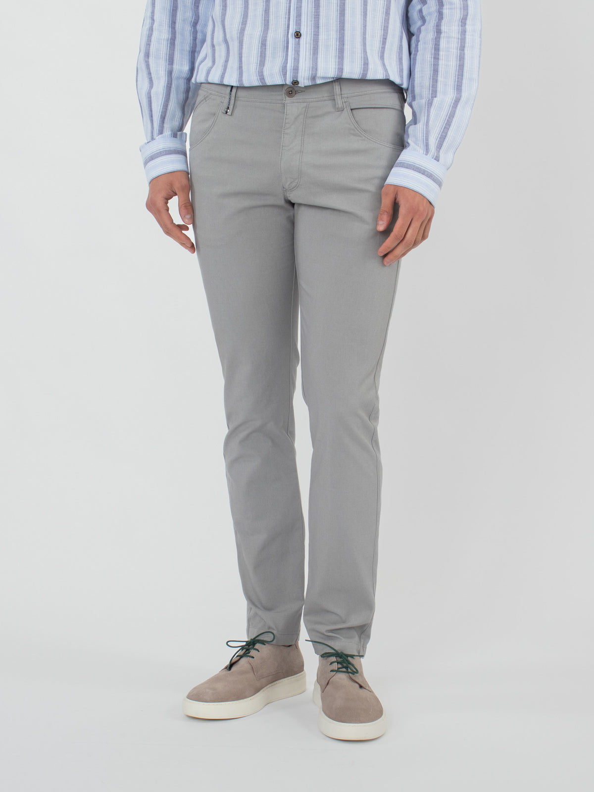 Slim fit textured five pocket trousers