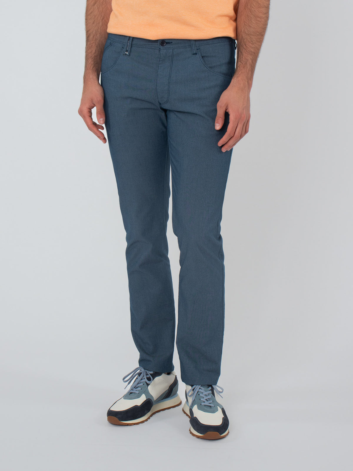 Slim fit textured five pocket trousers
