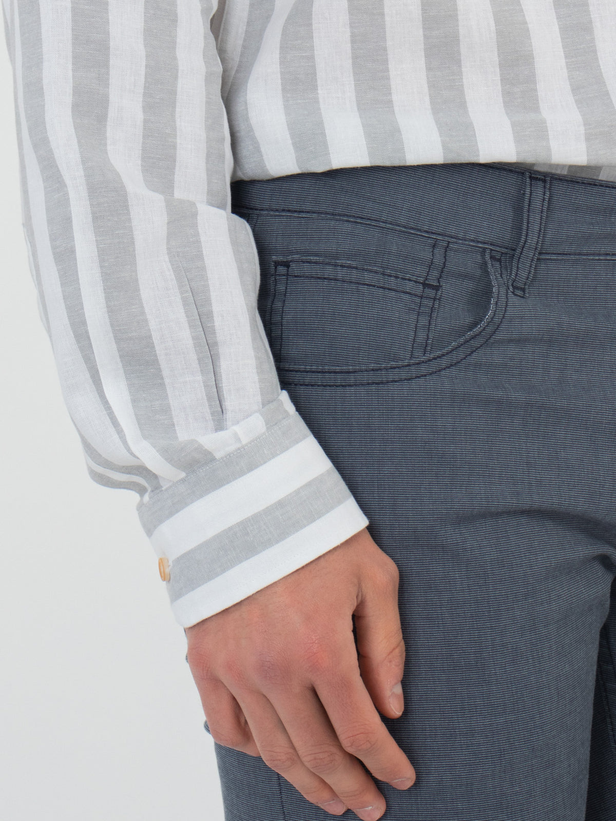 Slim fit micro-printed five-pocket trousers