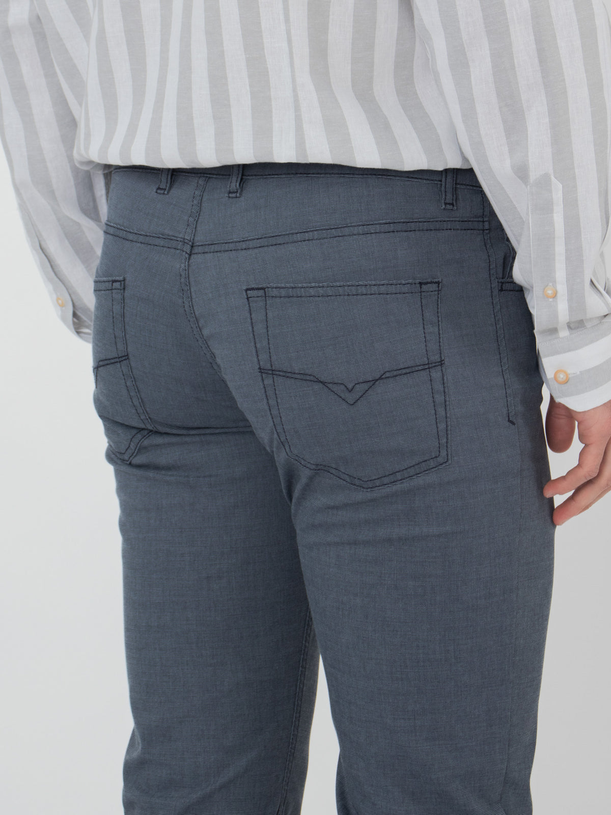 Slim fit micro-printed five-pocket trousers