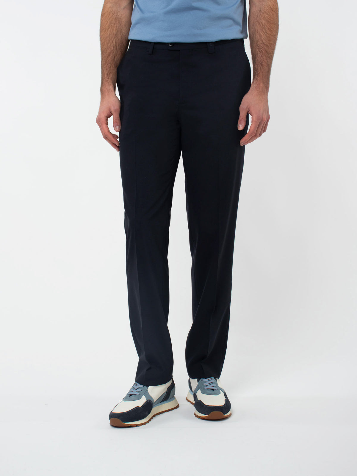 Regular fit melange flat front trousers