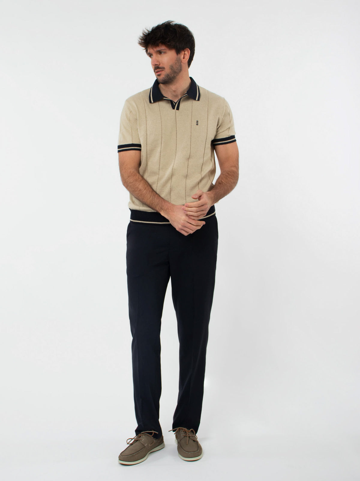 Regular fit melange flat front trousers