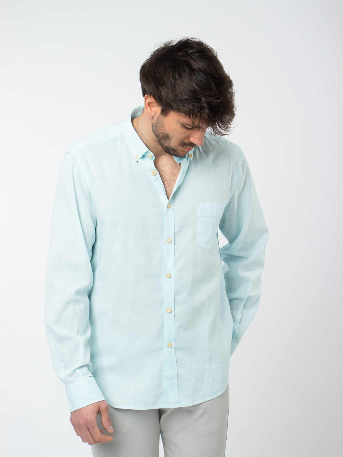 Slim fit linen-cotton shirt