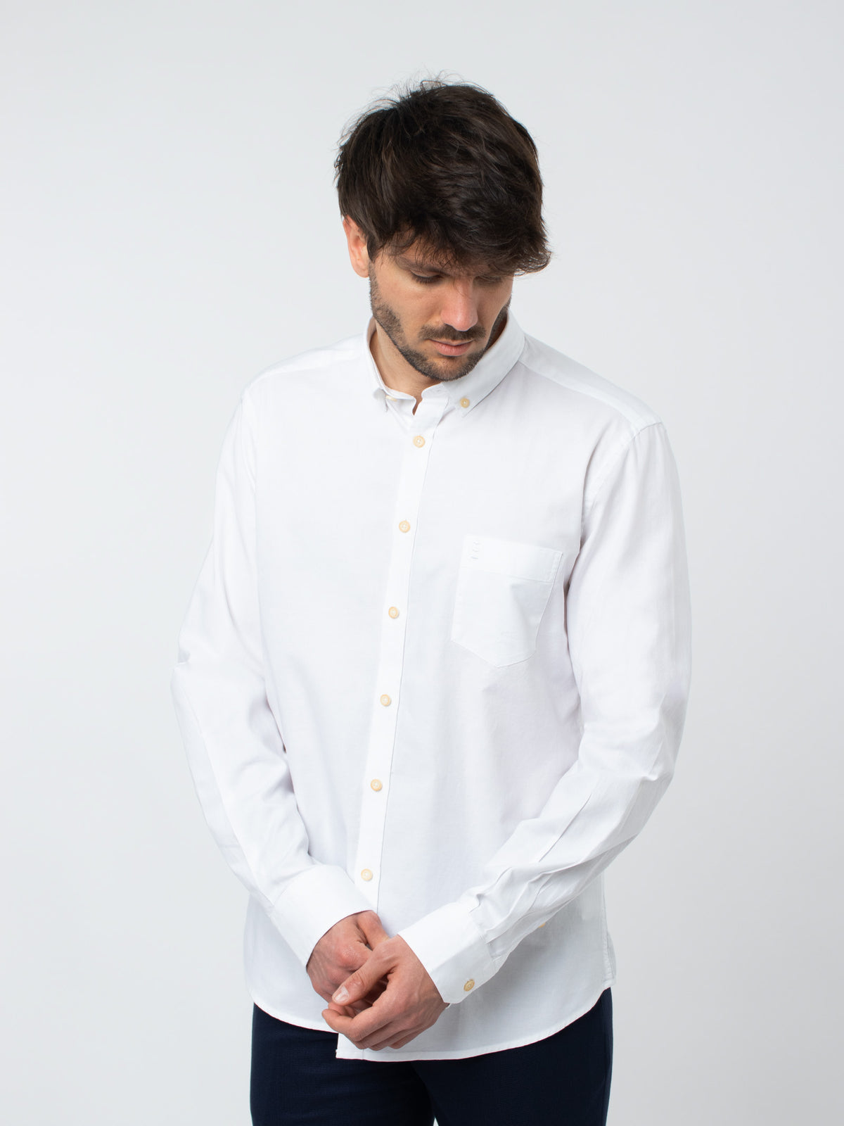 Slim fit linen-cotton shirt