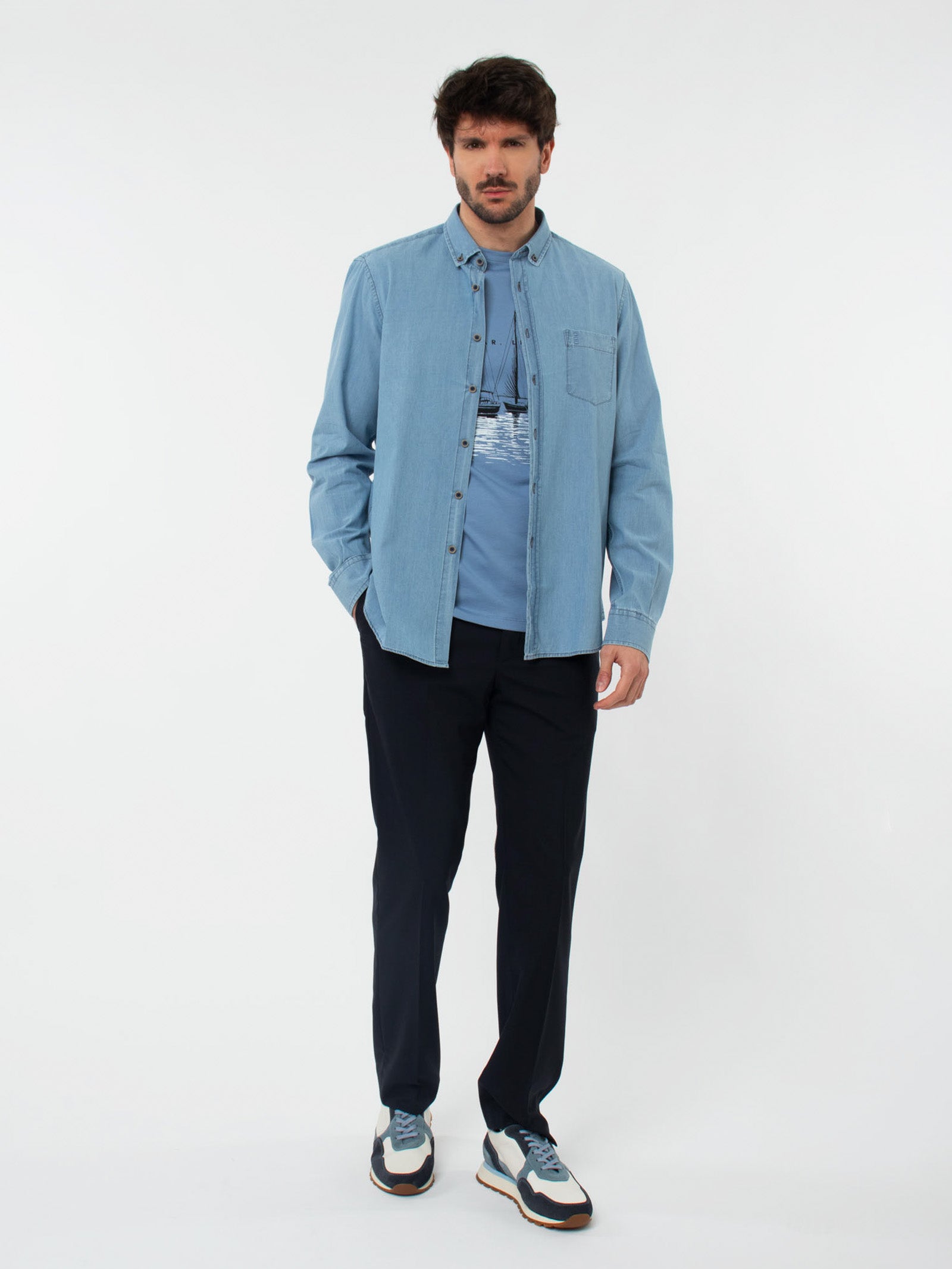 Camisa slim fit efecto denim