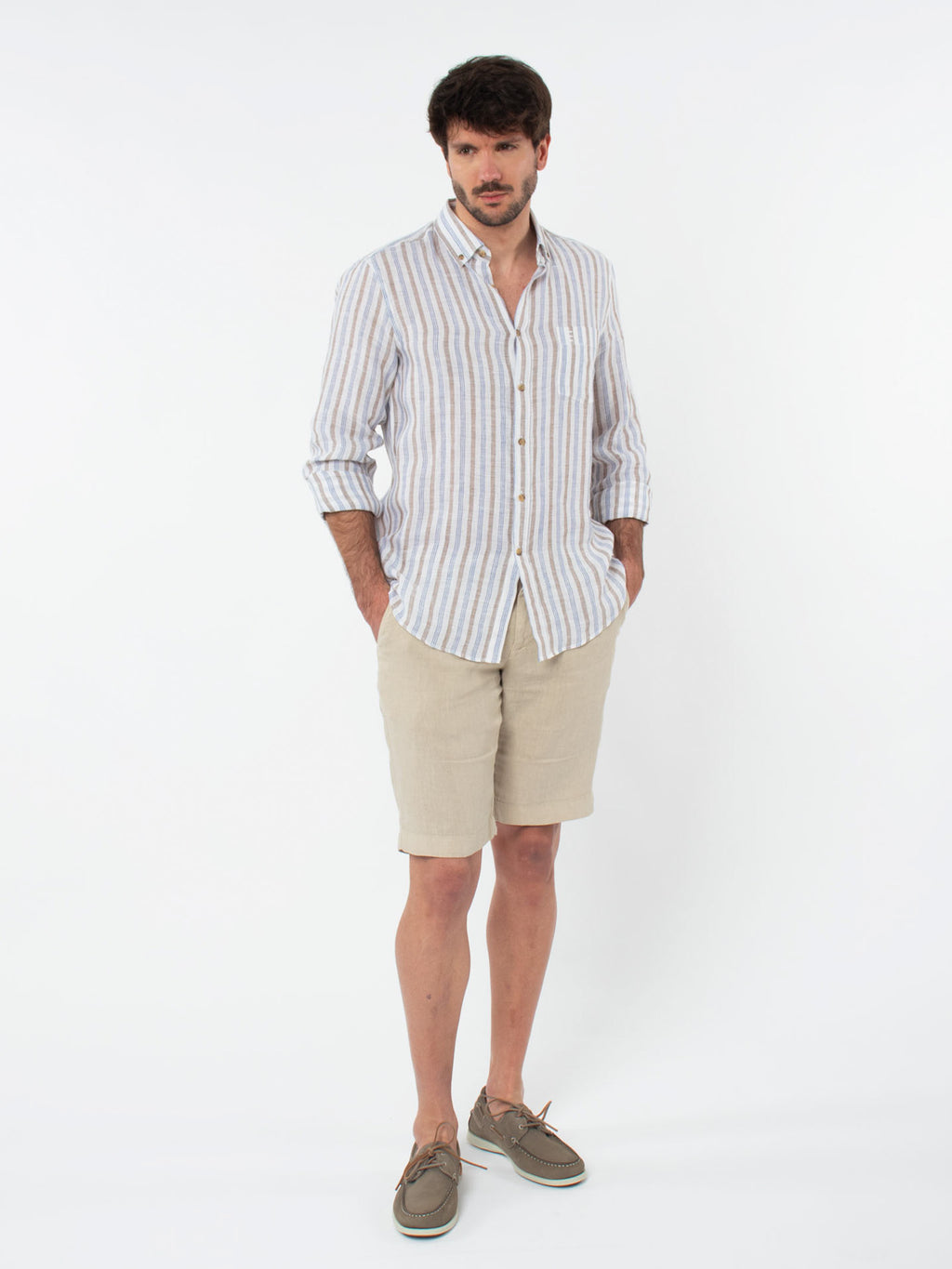 Camisa lino rayas slim fit