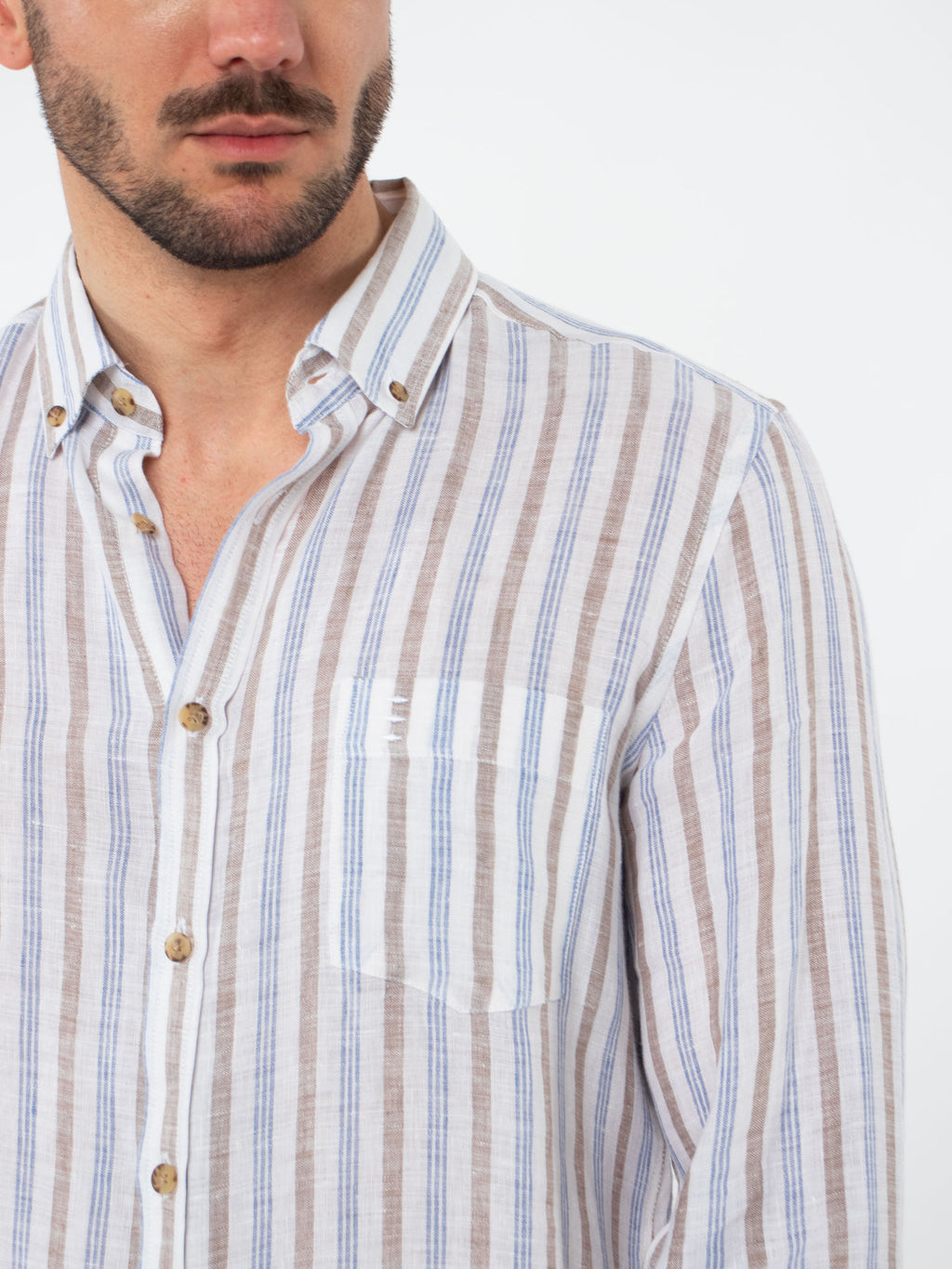 Camisa lino rayas slim fit