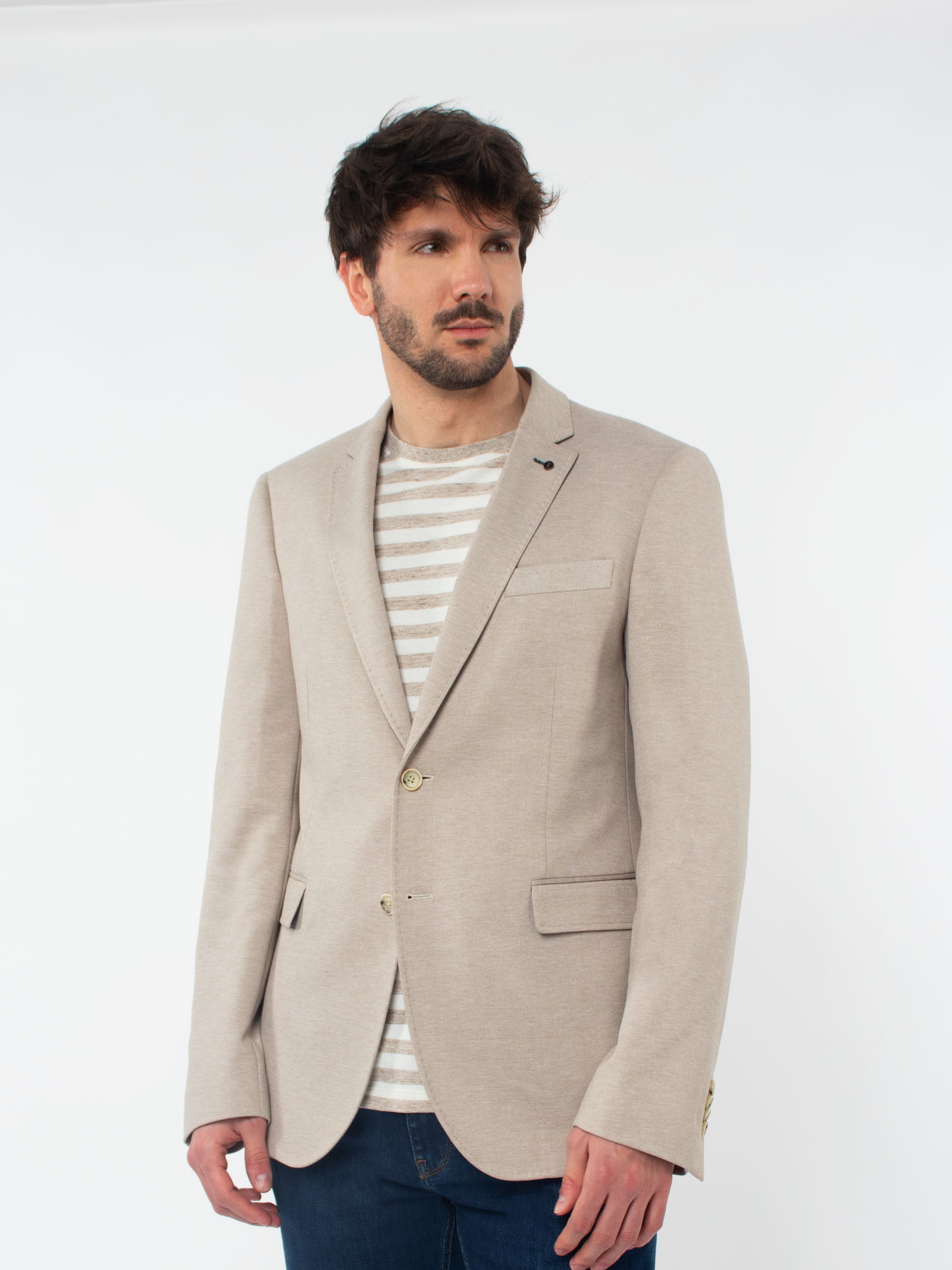 Regular fit bicolour piquet blazer