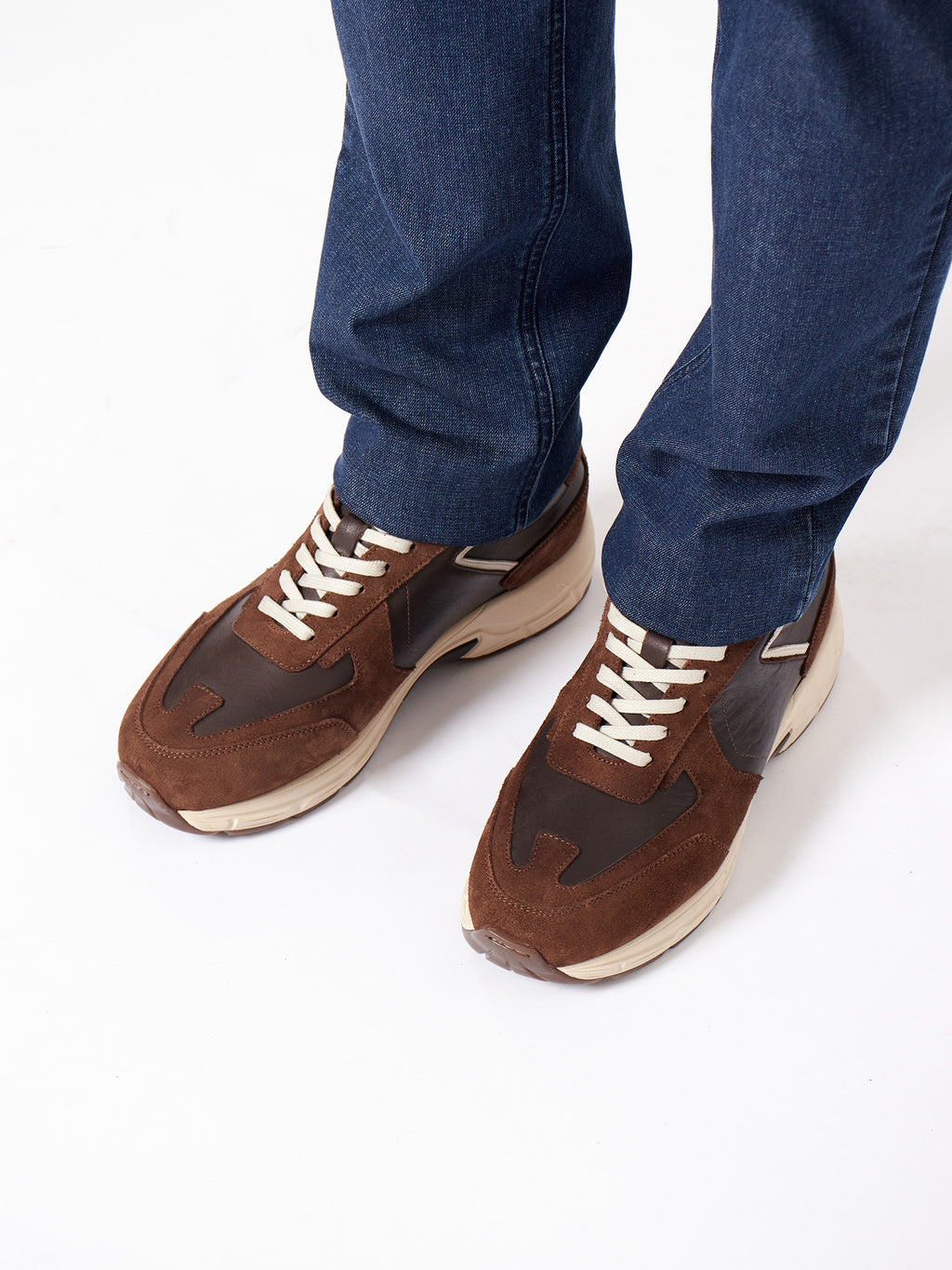 Zapatillas combinadas piel y serraje