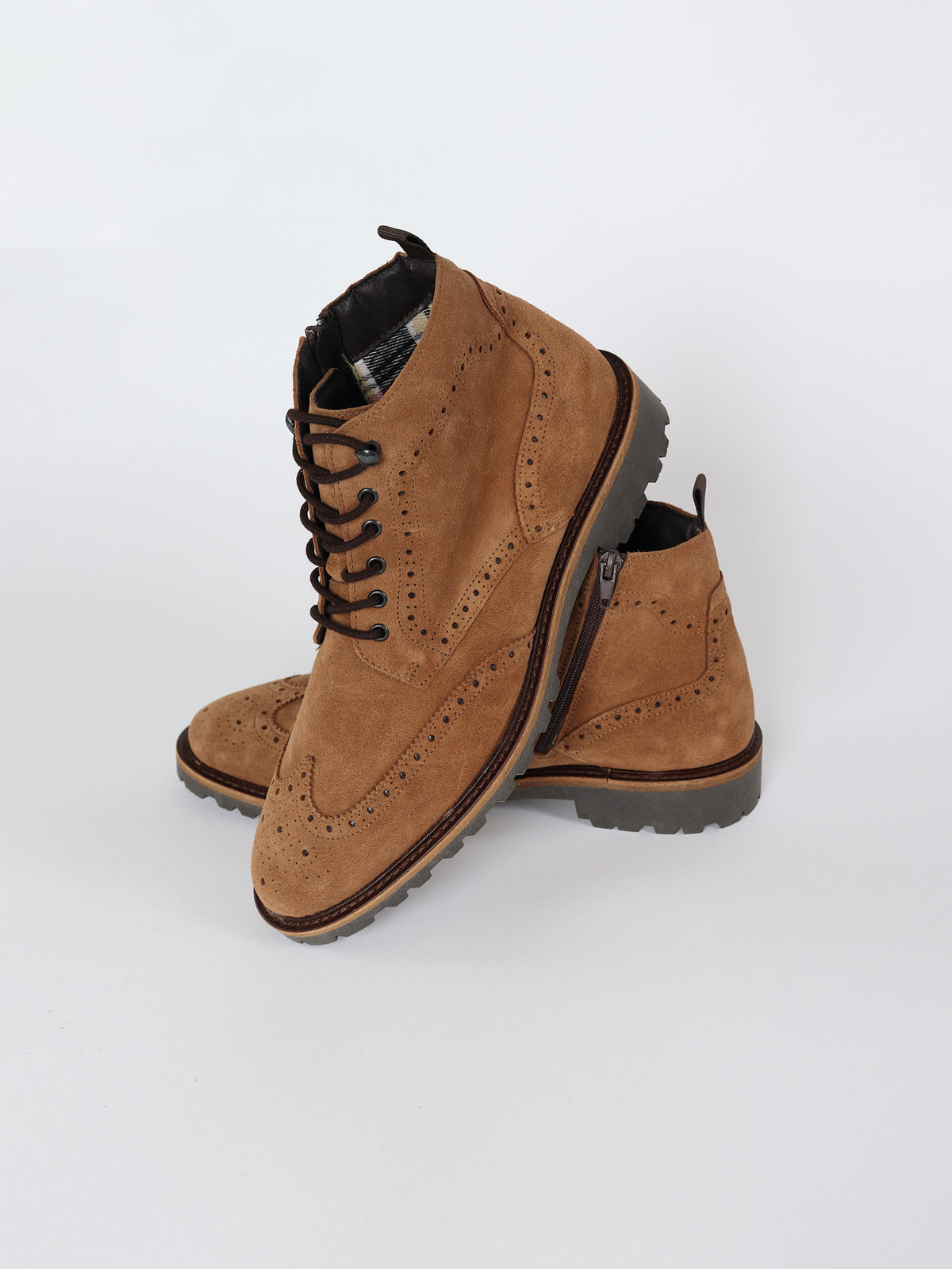 Suede Brogue boots with track sole
