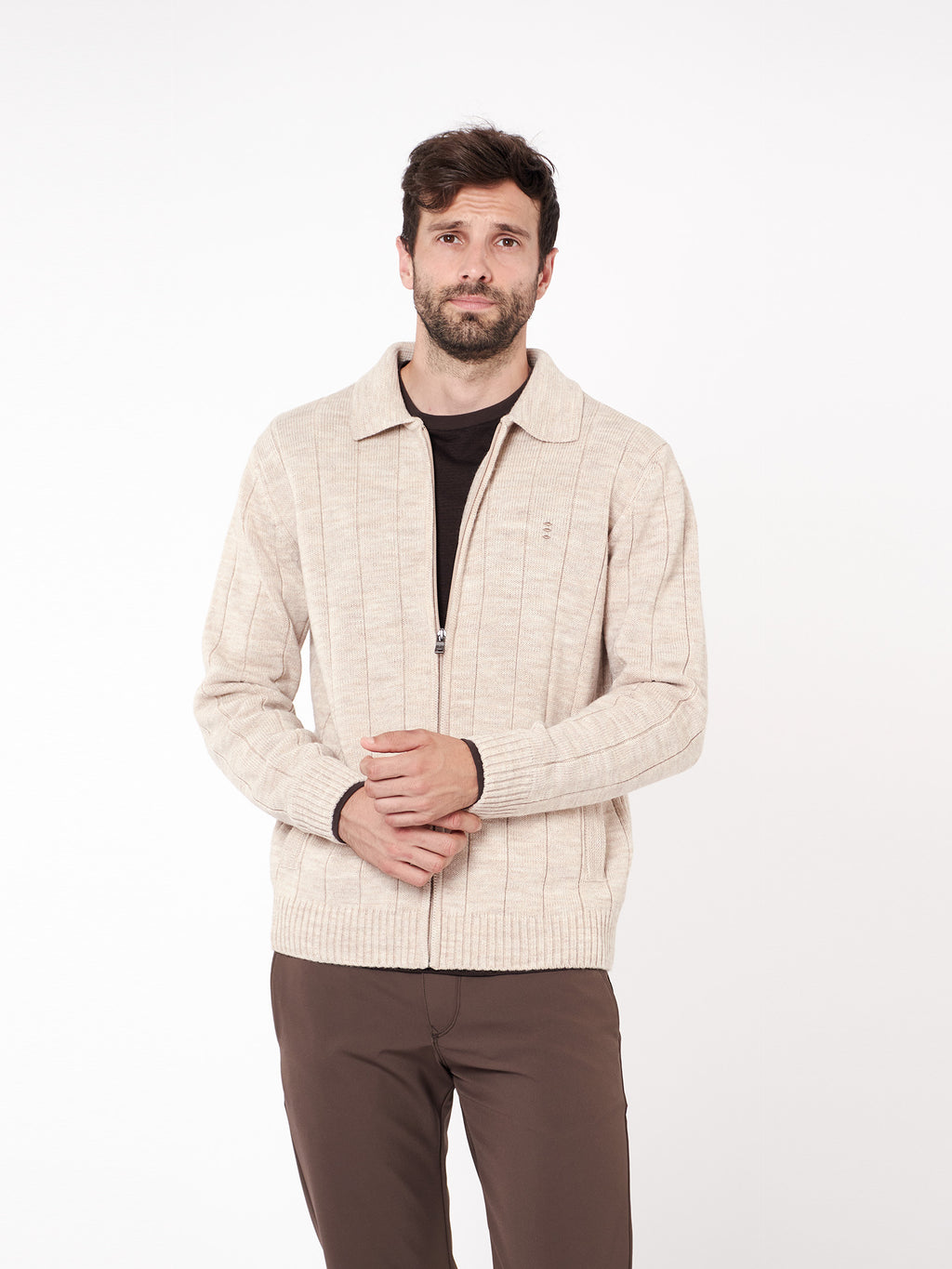 Structured knit zip-up cardigan