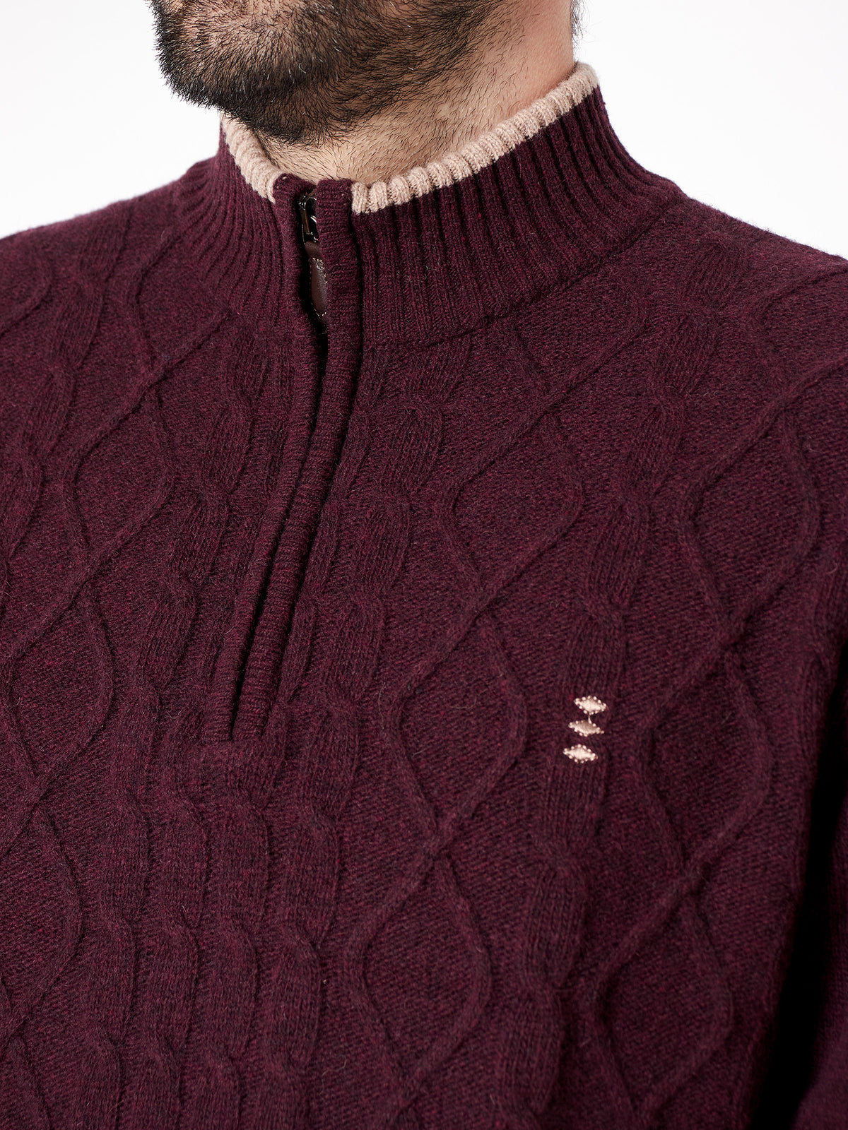 Cable-knit sweater with contrast details