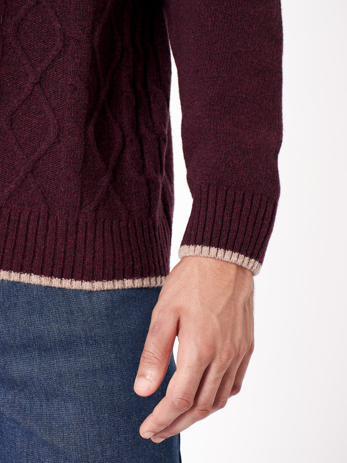 Cable-knit sweater with contrast details