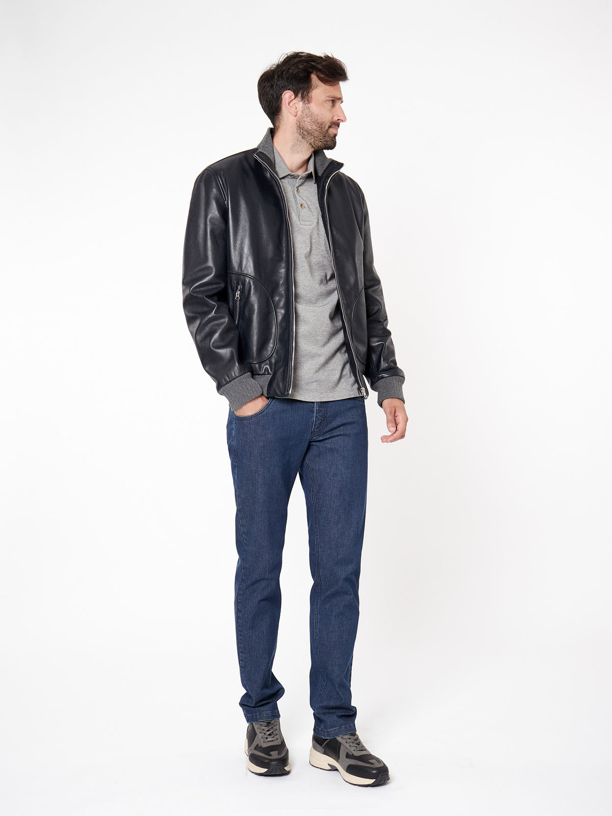 Cazadora de piel regular fit