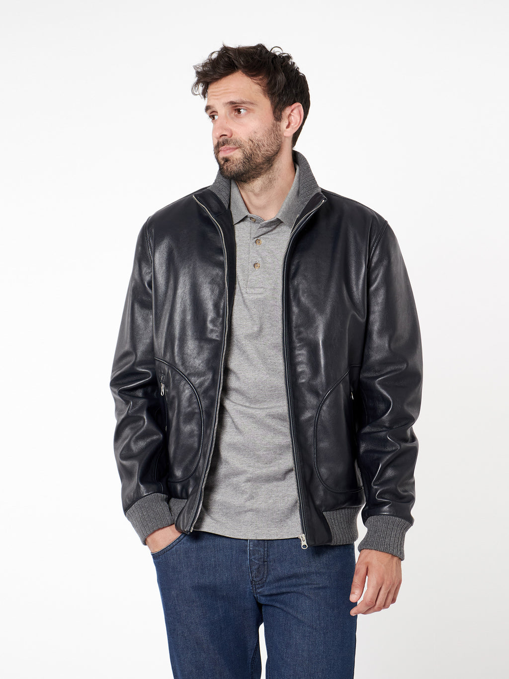 Cazadora de piel regular fit