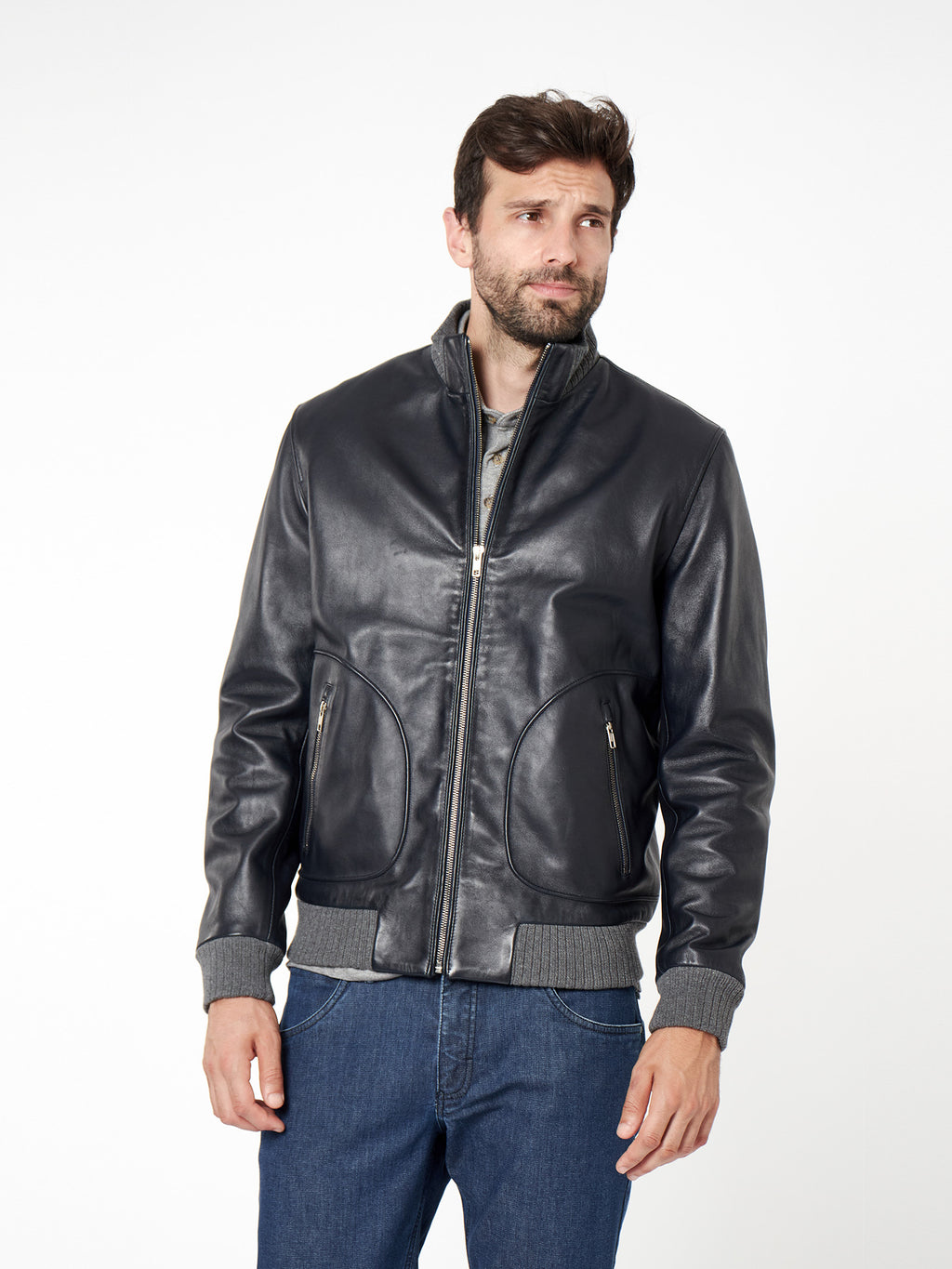 Cazadora de piel regular fit