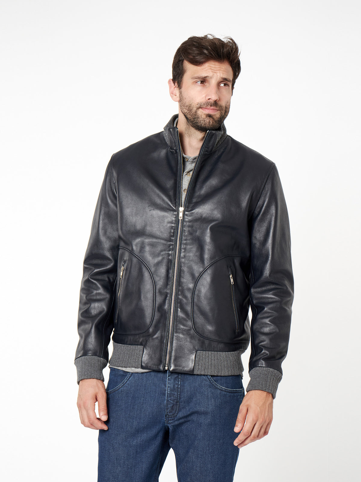 Cazadora de piel regular fit