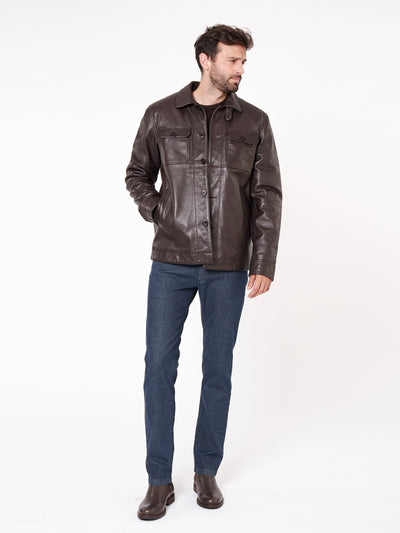 Chaqueta piel detalle bolsillos