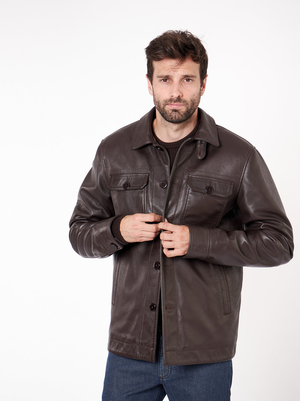 Chaqueta piel detalle bolsillos