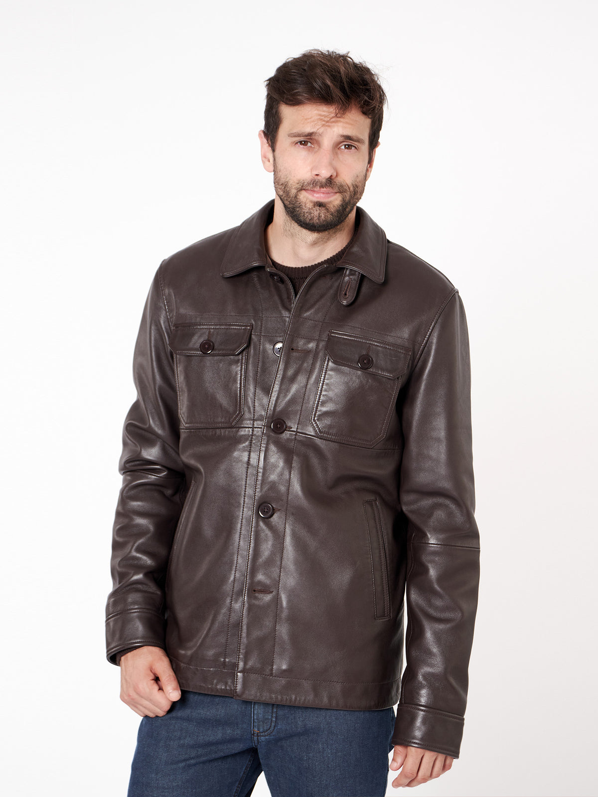 Chaqueta piel detalle bolsillos