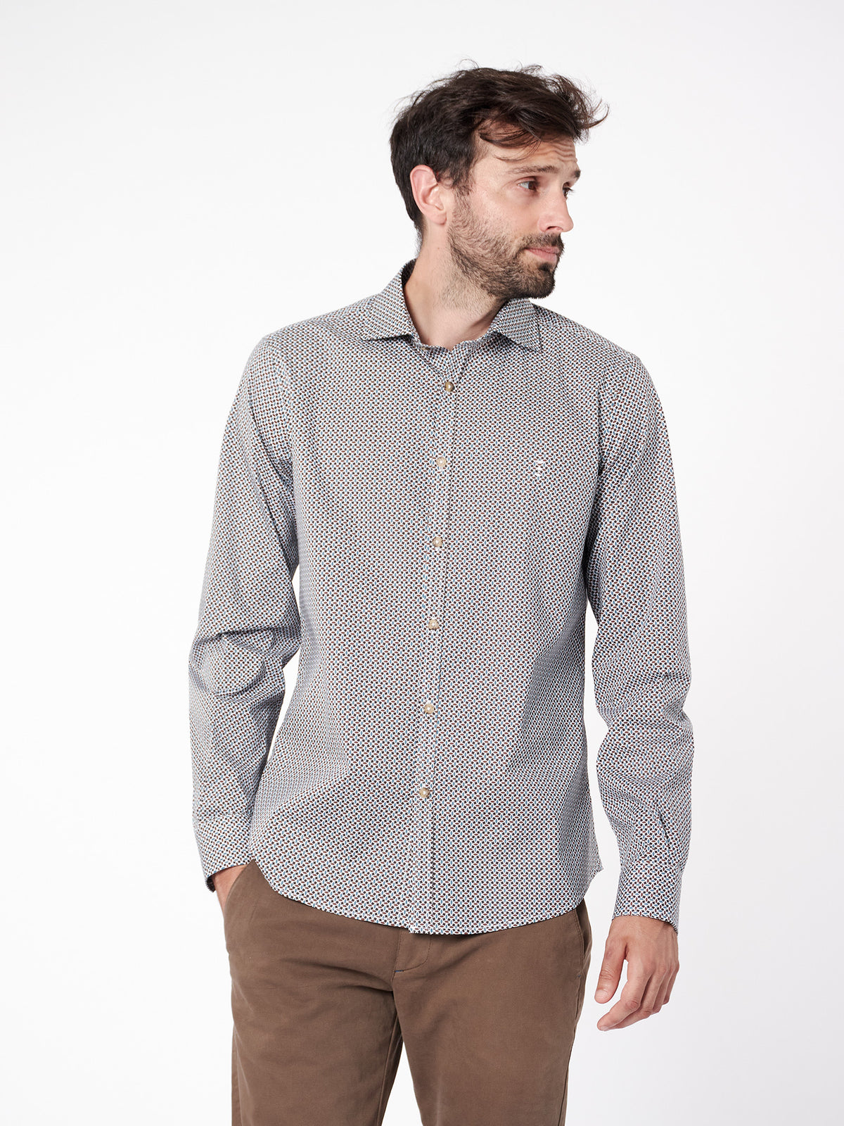 Camisa estampado geométrico slim fit