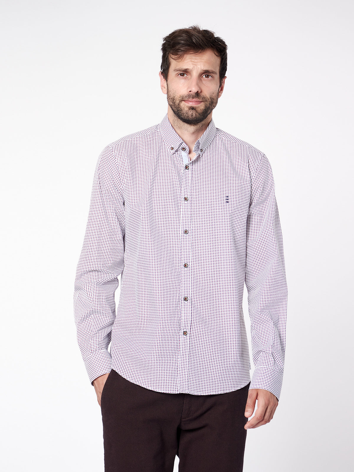 Camisa microestampado bicolor slim fit