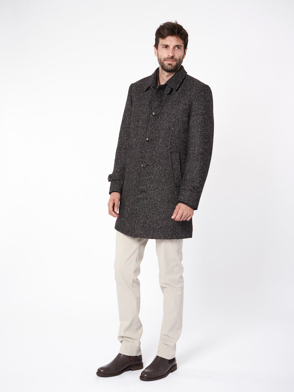 Slim fit bicolor structured overcoat