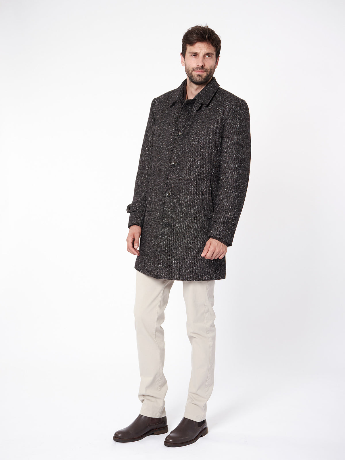Slim fit bicolor structured overcoat