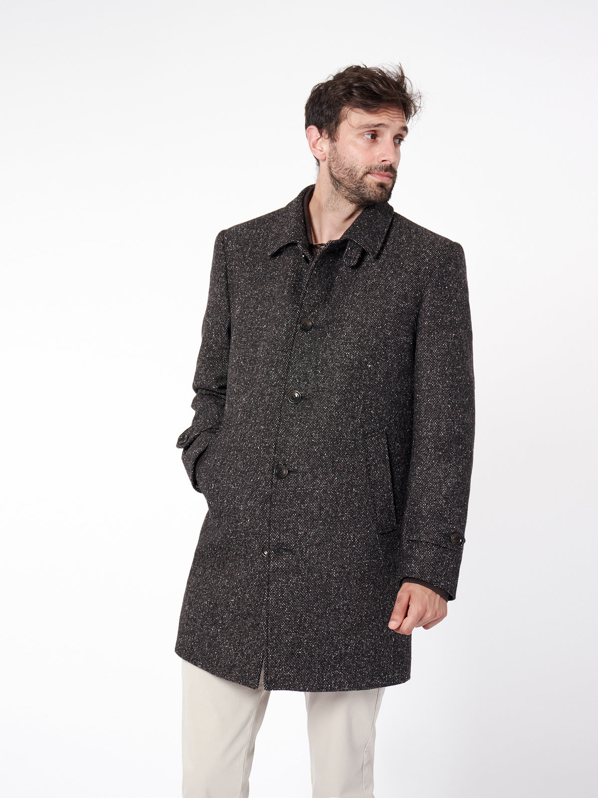 Slim fit bicolor structured overcoat