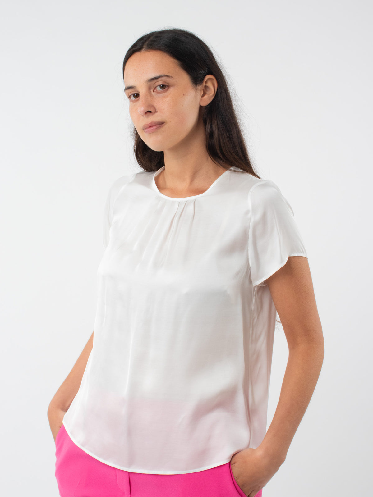 Satin blouse with front pleats
