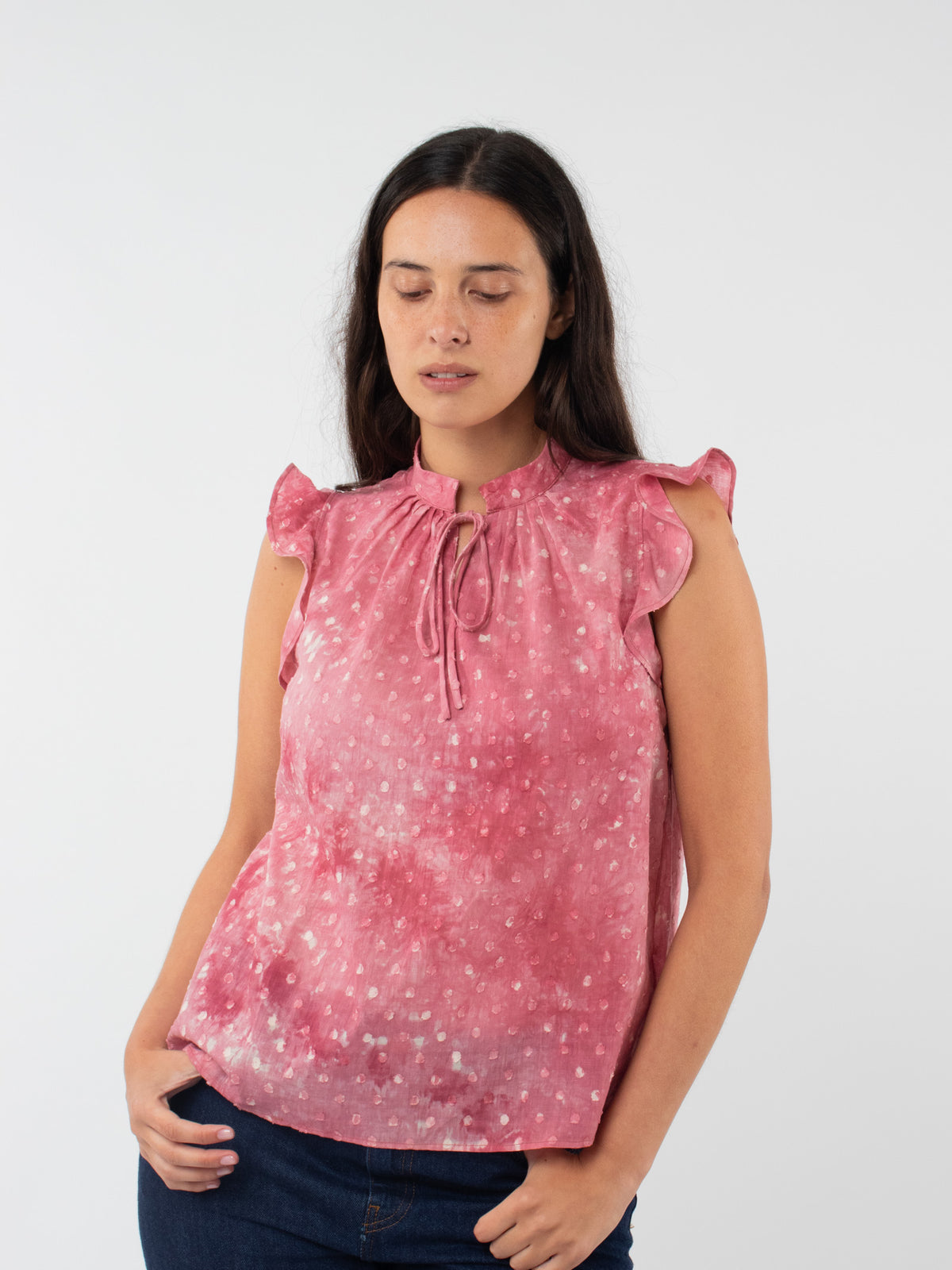 Tie-dye effect blouse with ruffles