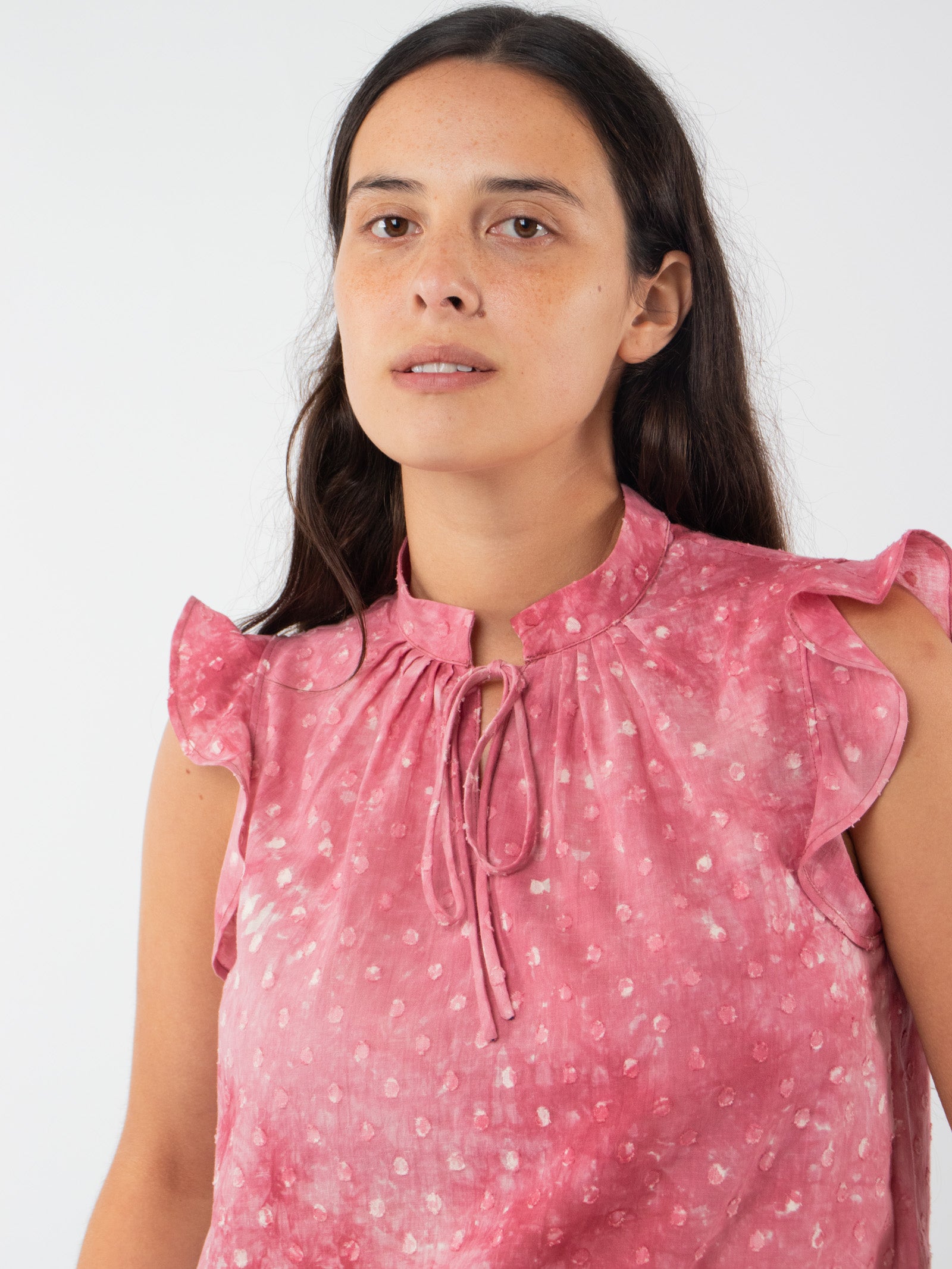 Tie-dye effect blouse with ruffles