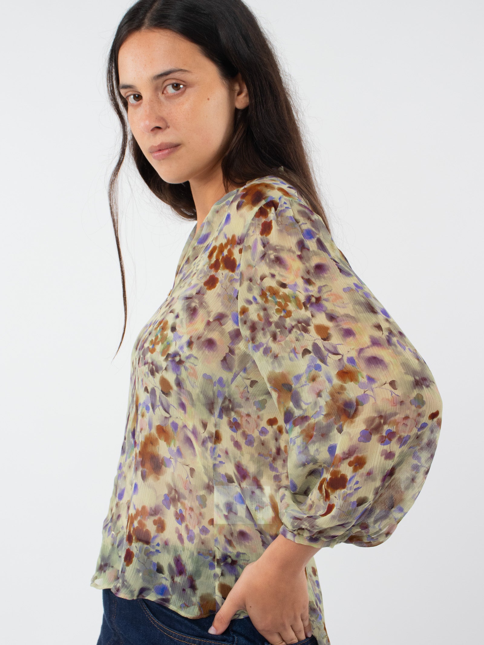 Printed seersucker blouse