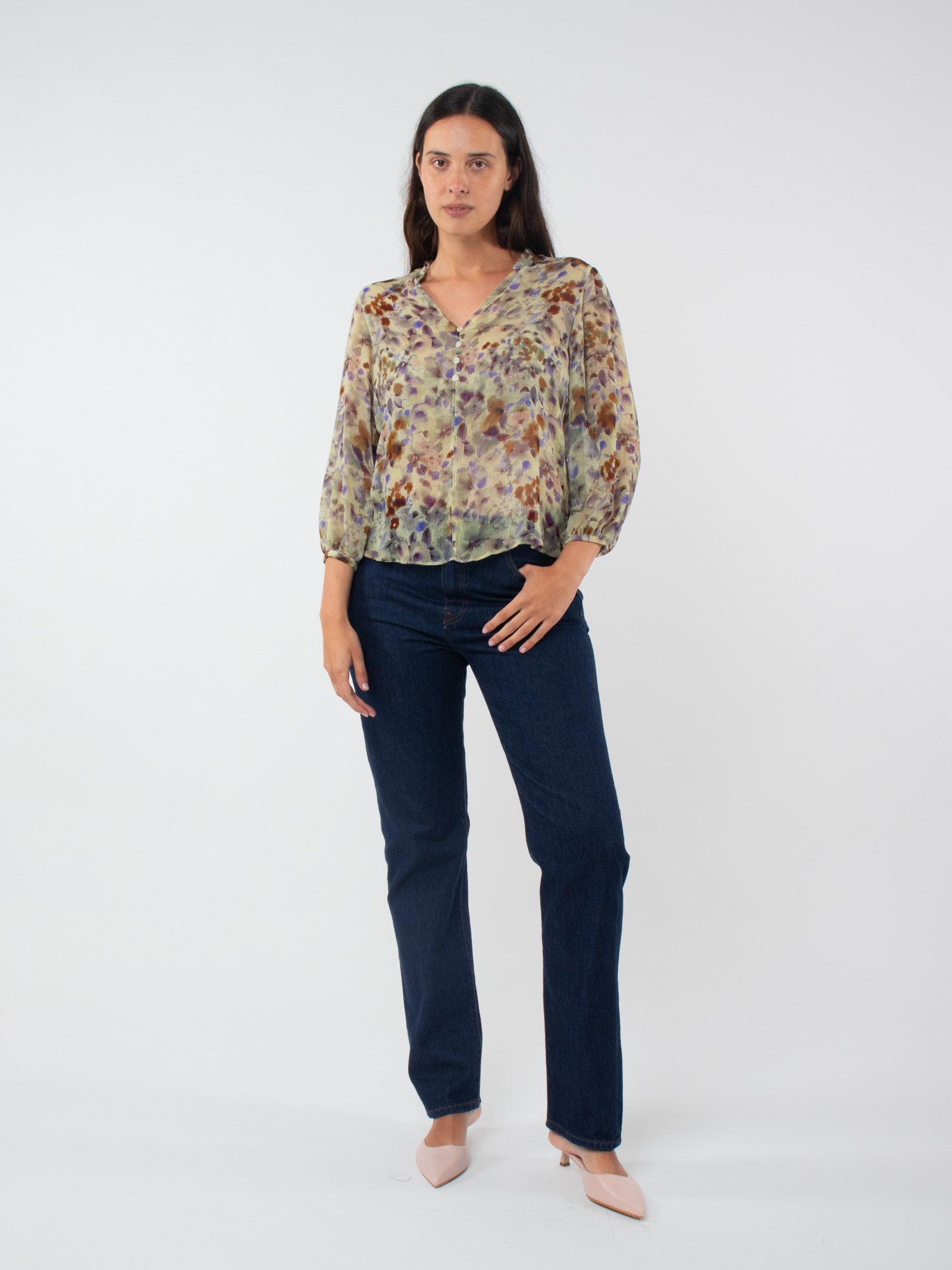 Printed seersucker blouse