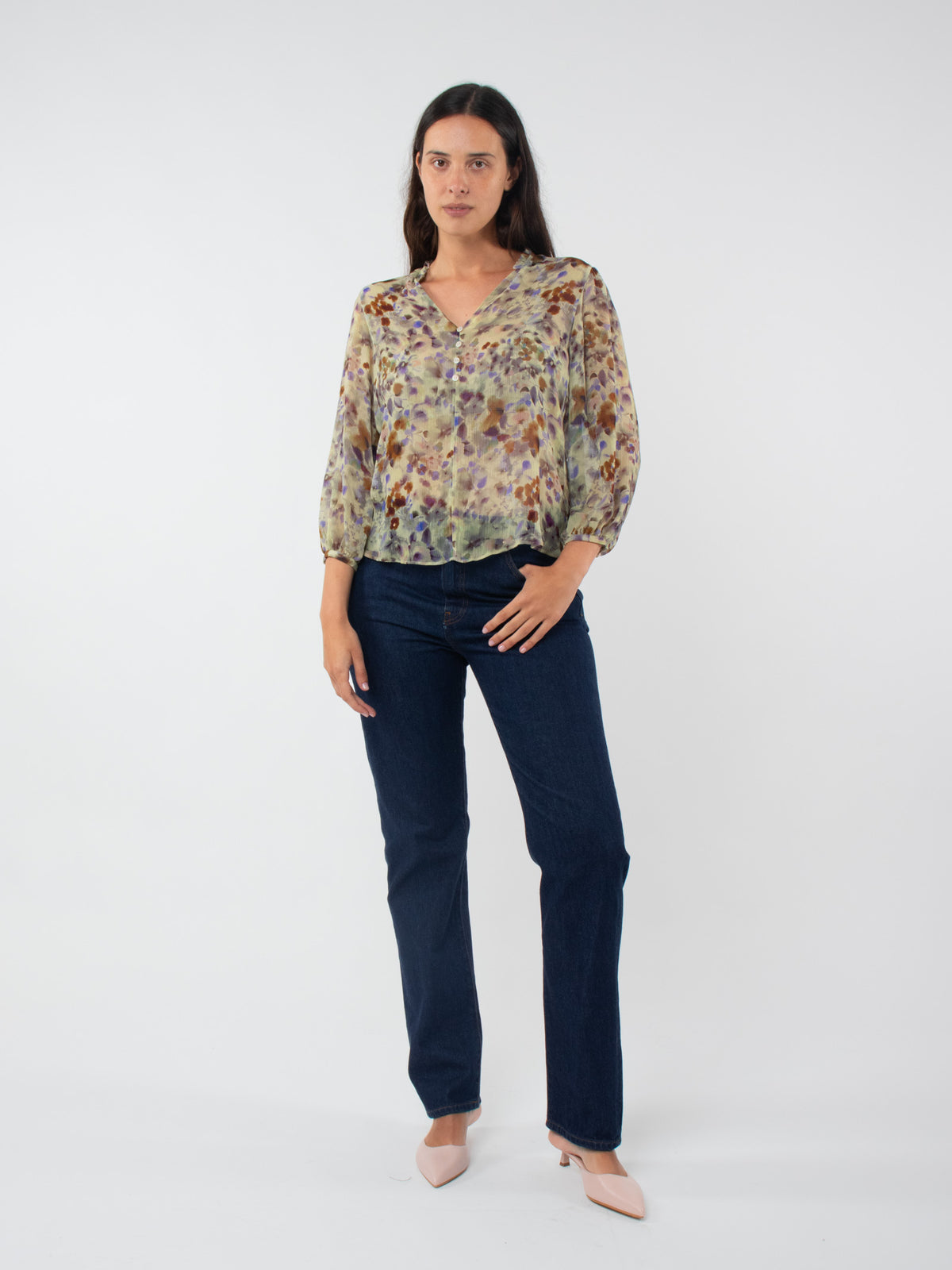 Printed seersucker blouse