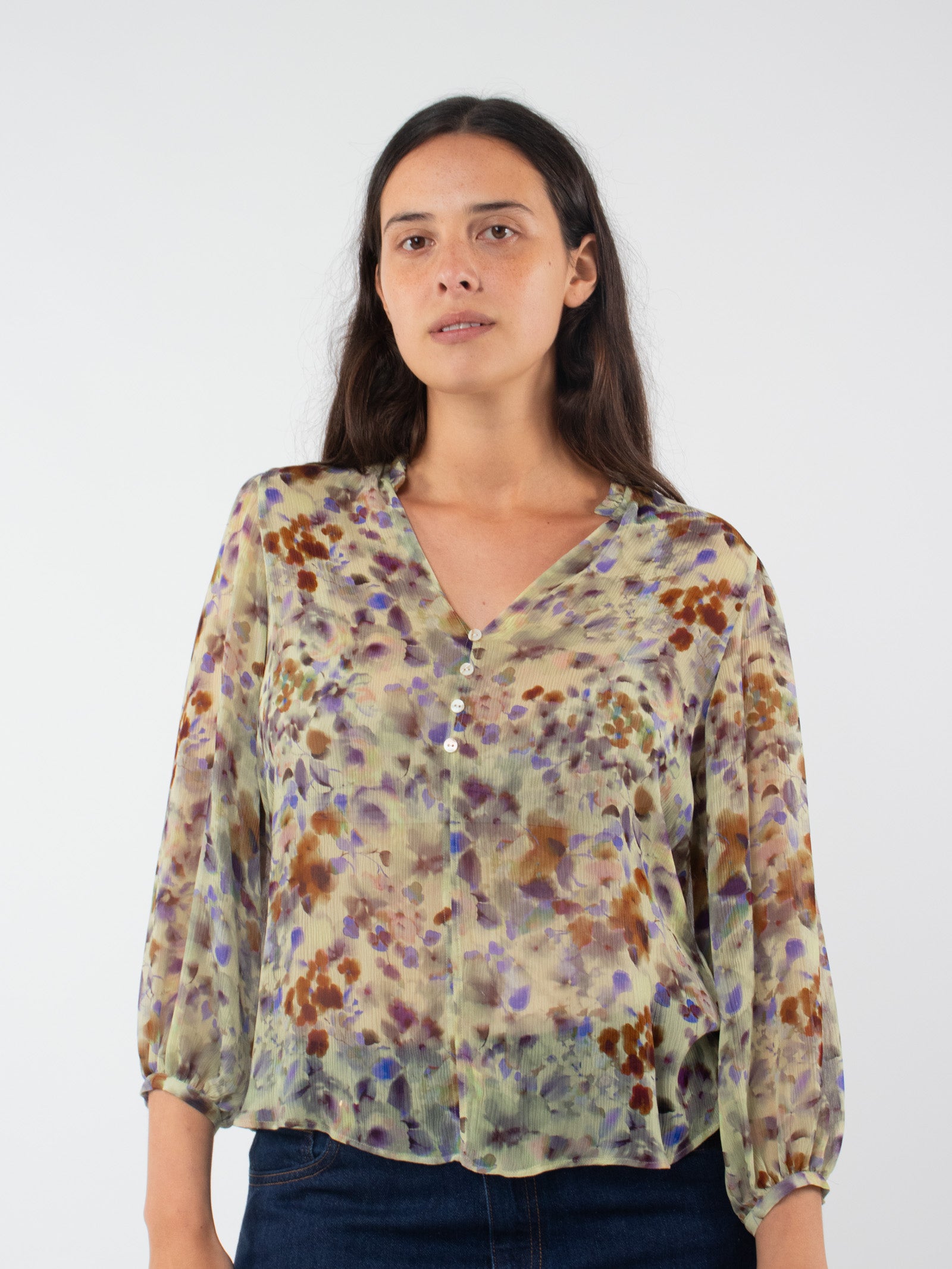 Printed seersucker blouse