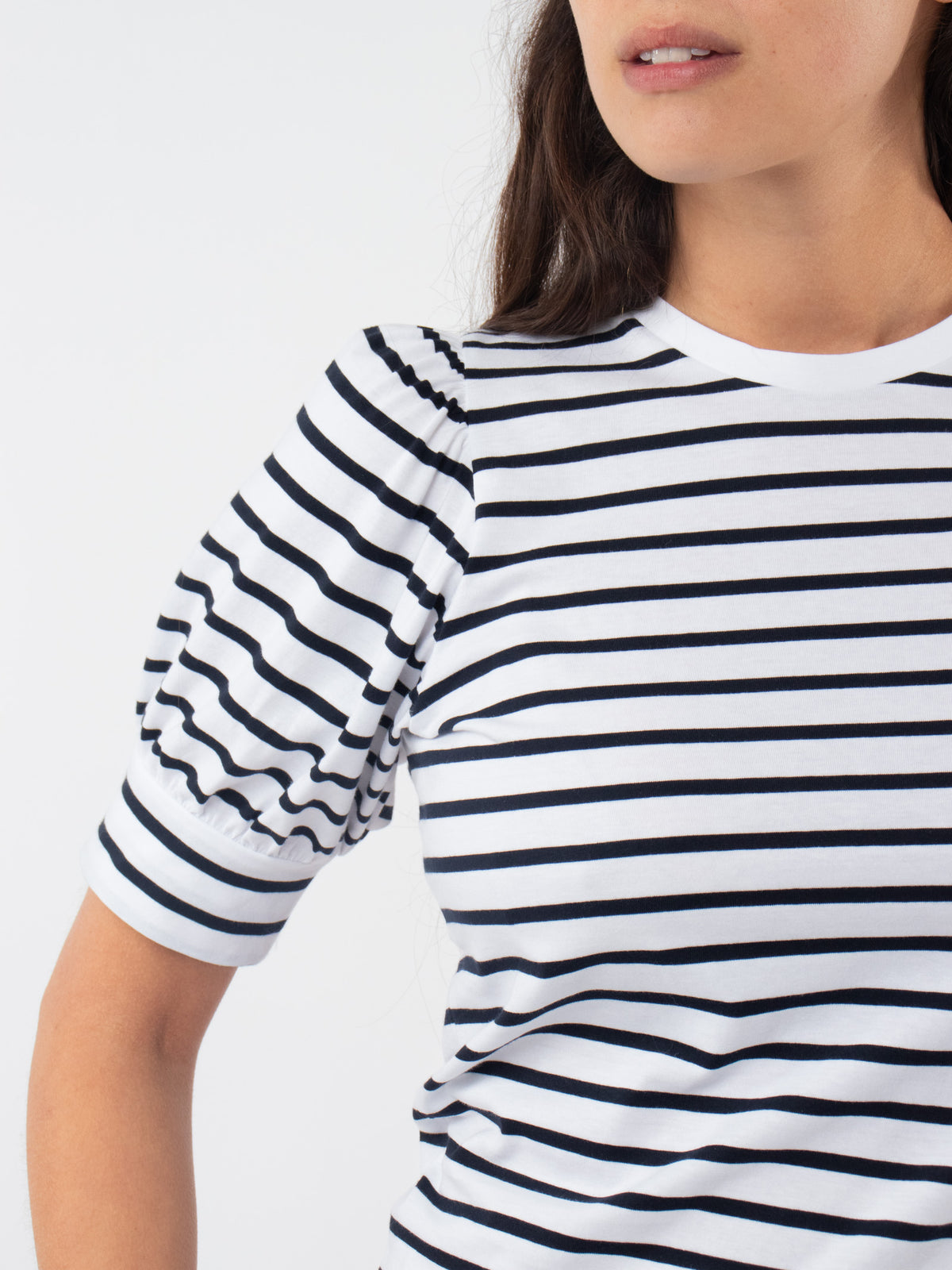 Striped balloon-sleeved T-shirt