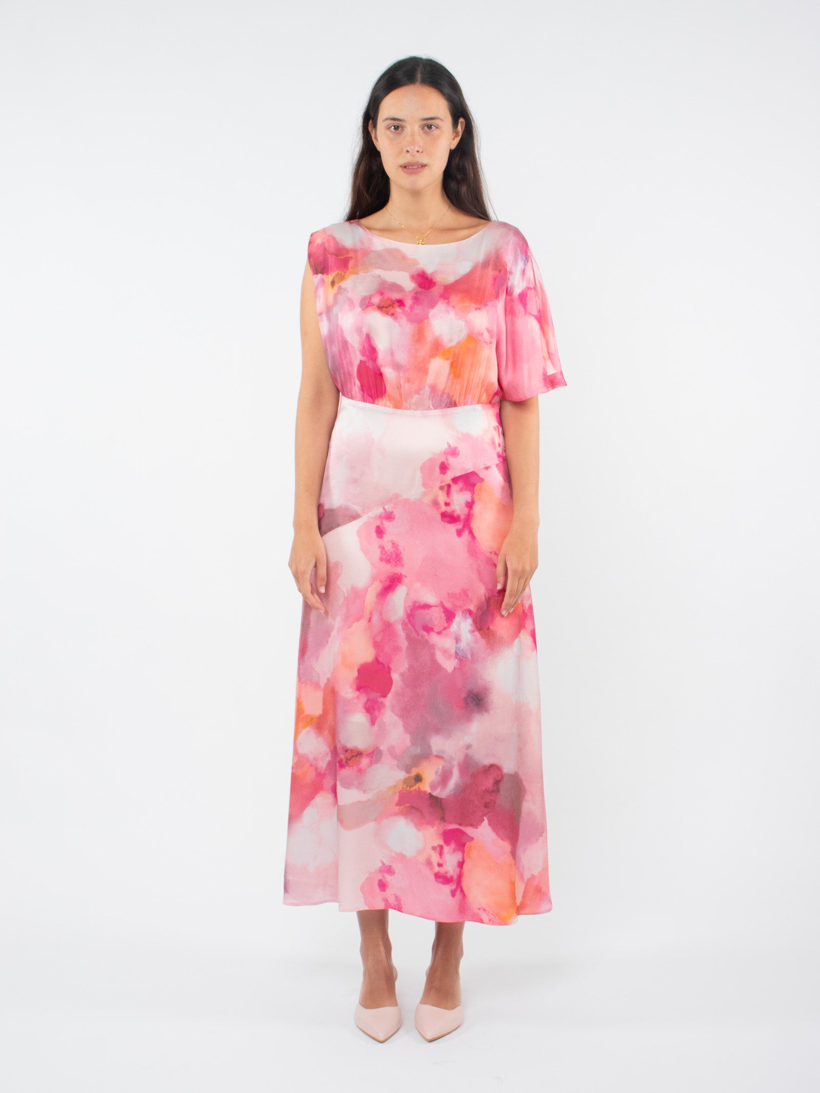 Vestido largo asimétrico floral