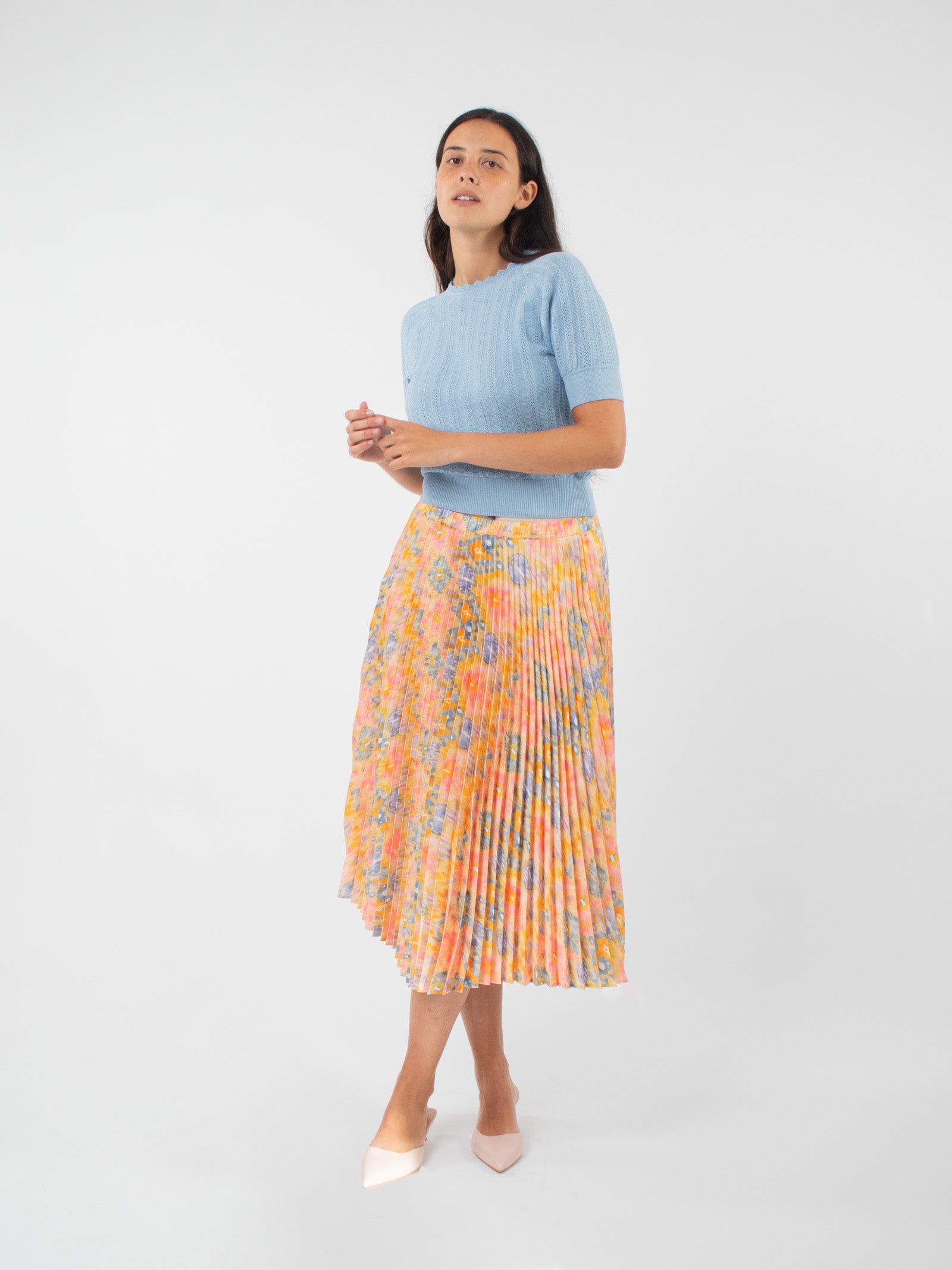 Falda midi plisada estampada