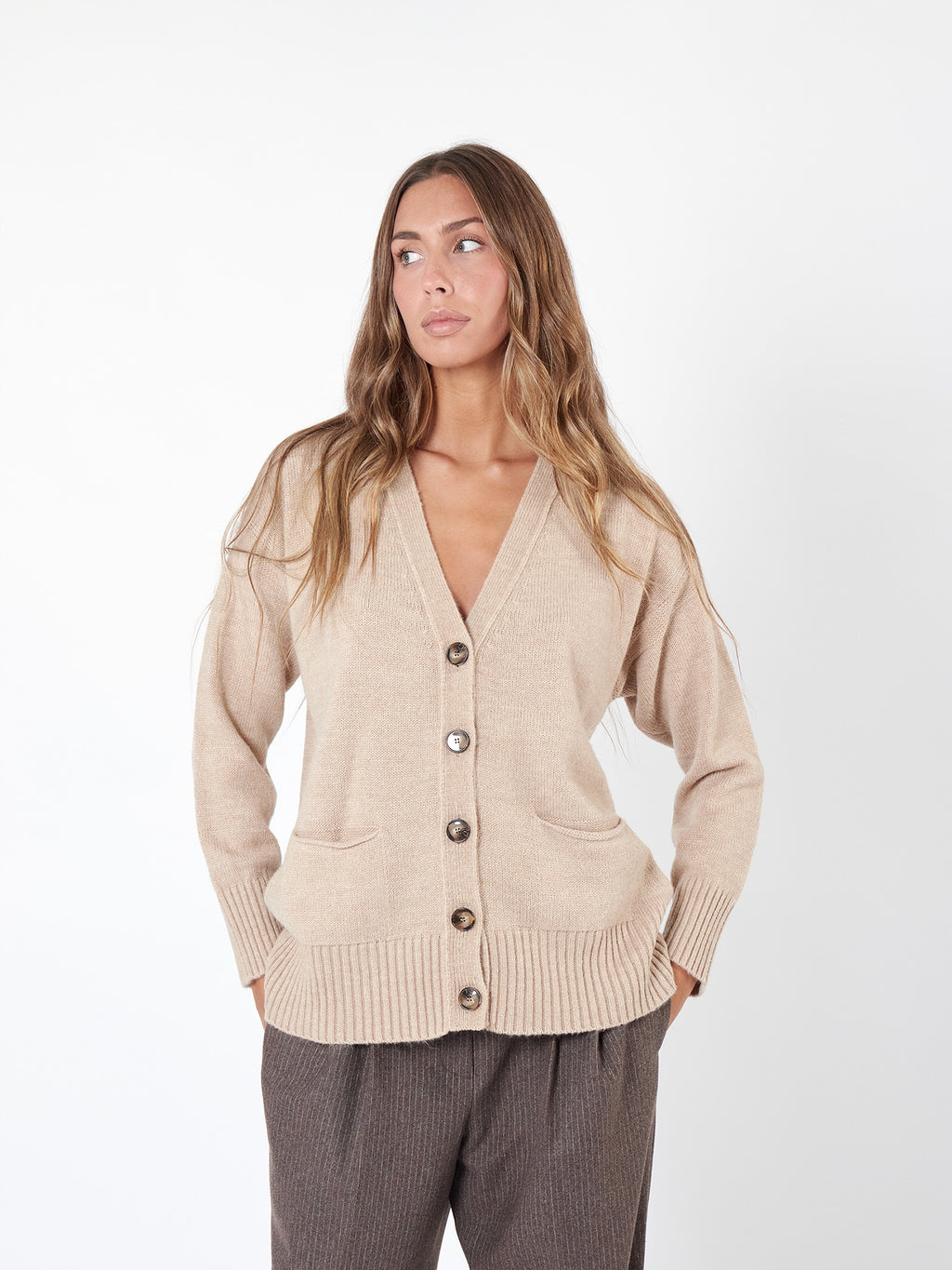 Plain knit cardigan