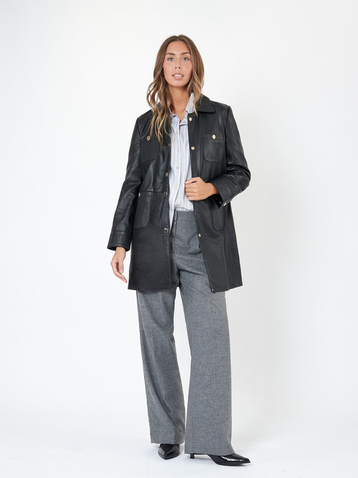 Nappa leather short coat