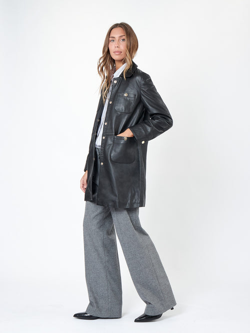 Nappa leather short coat