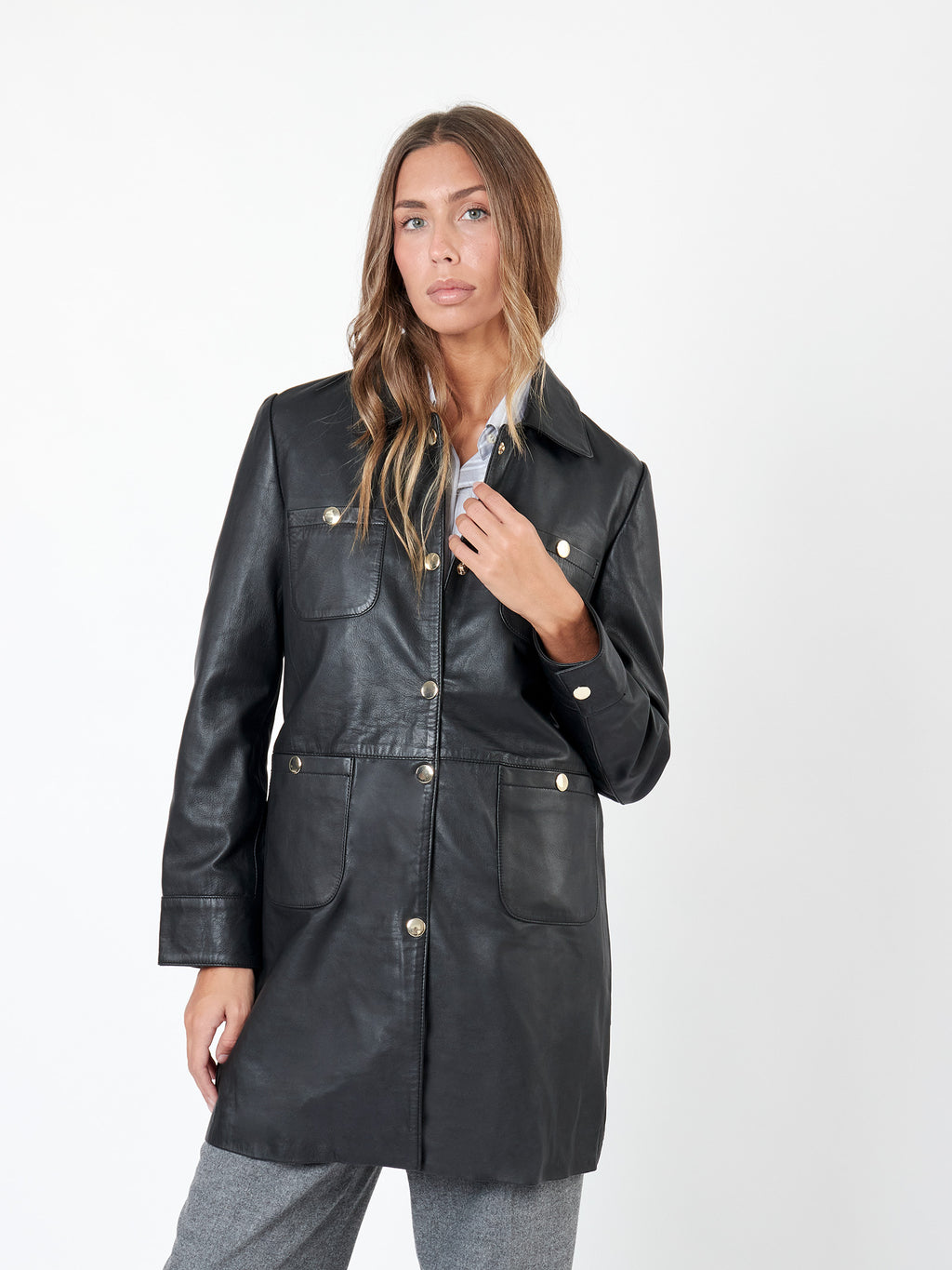 Nappa leather short coat