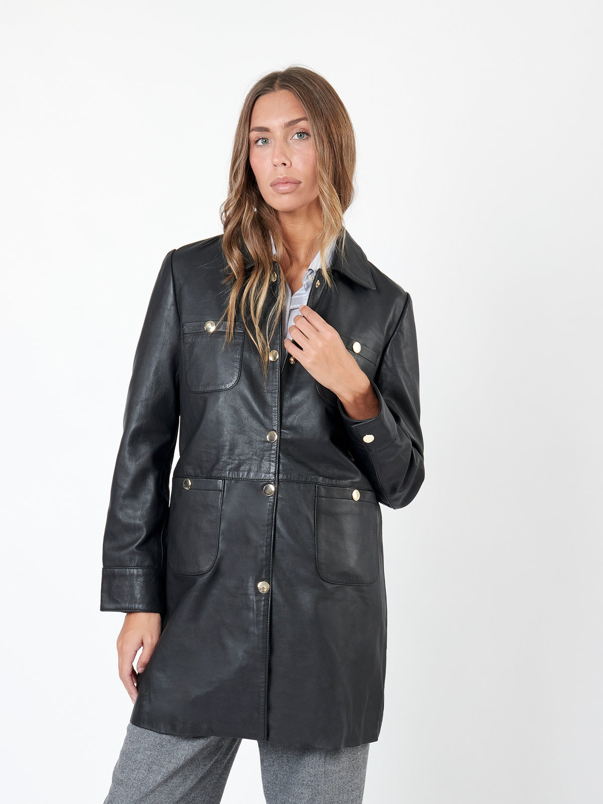Nappa leather short coat