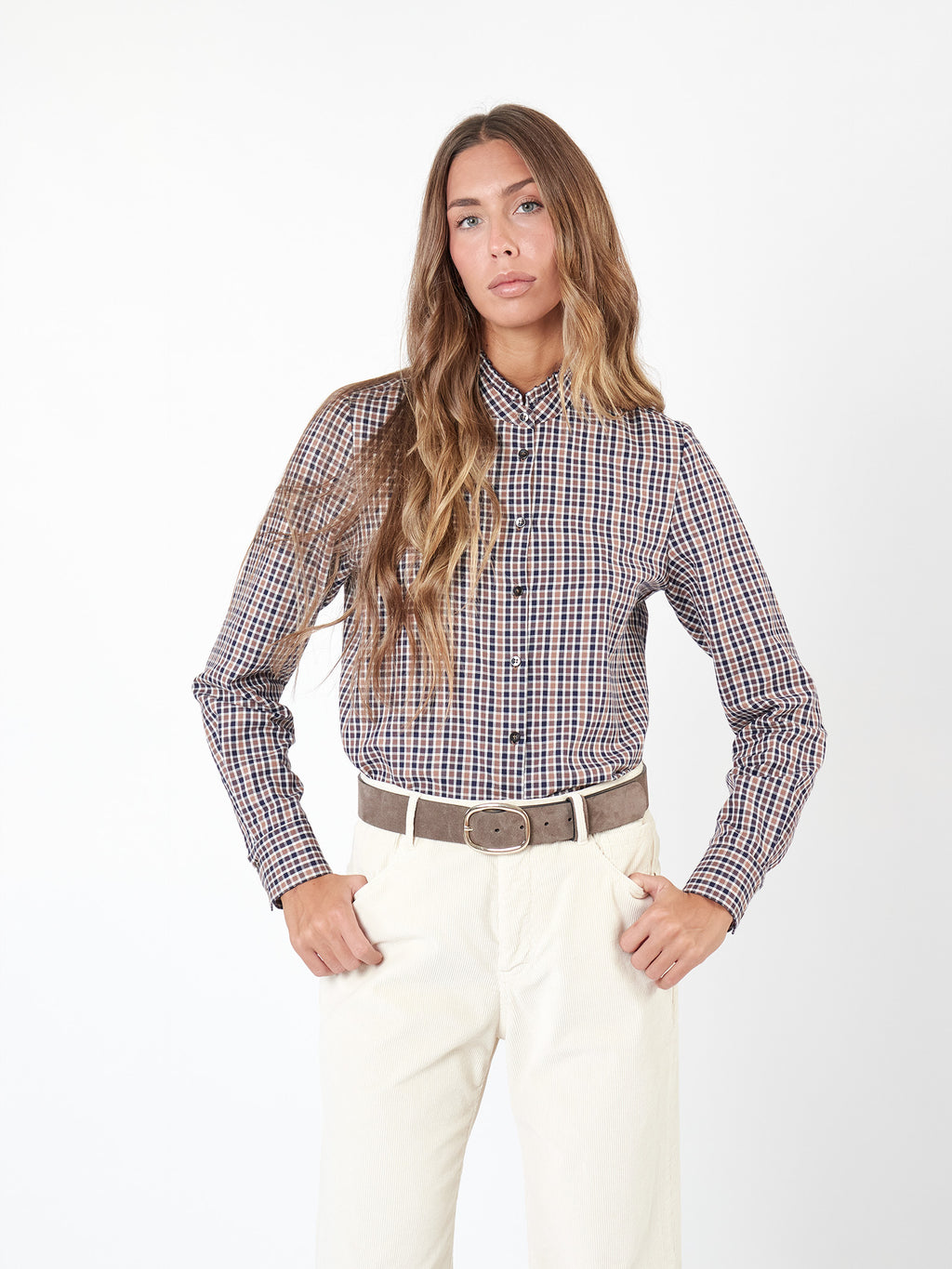 Ruffle-detail check shirt