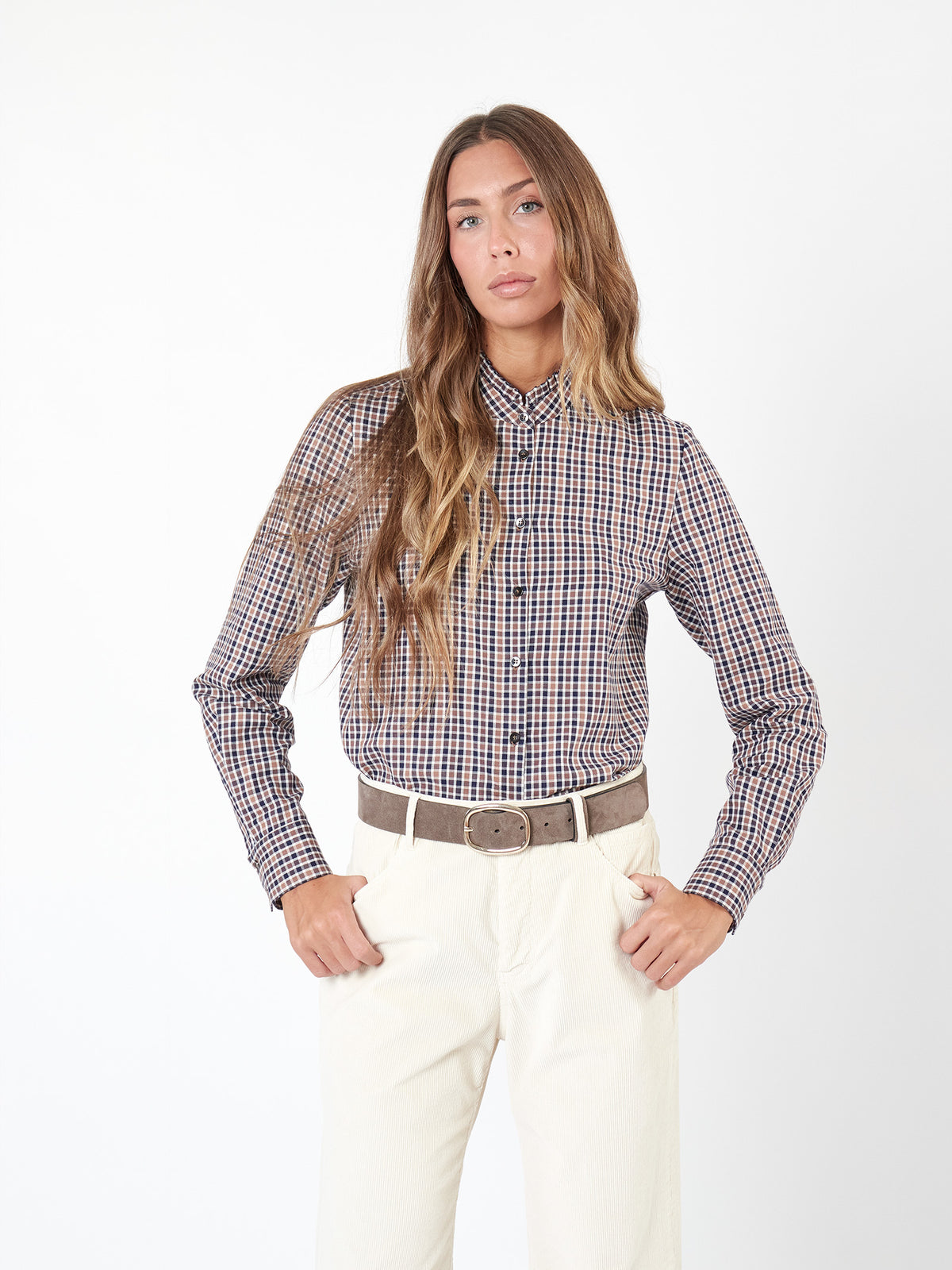Ruffle-detail check shirt