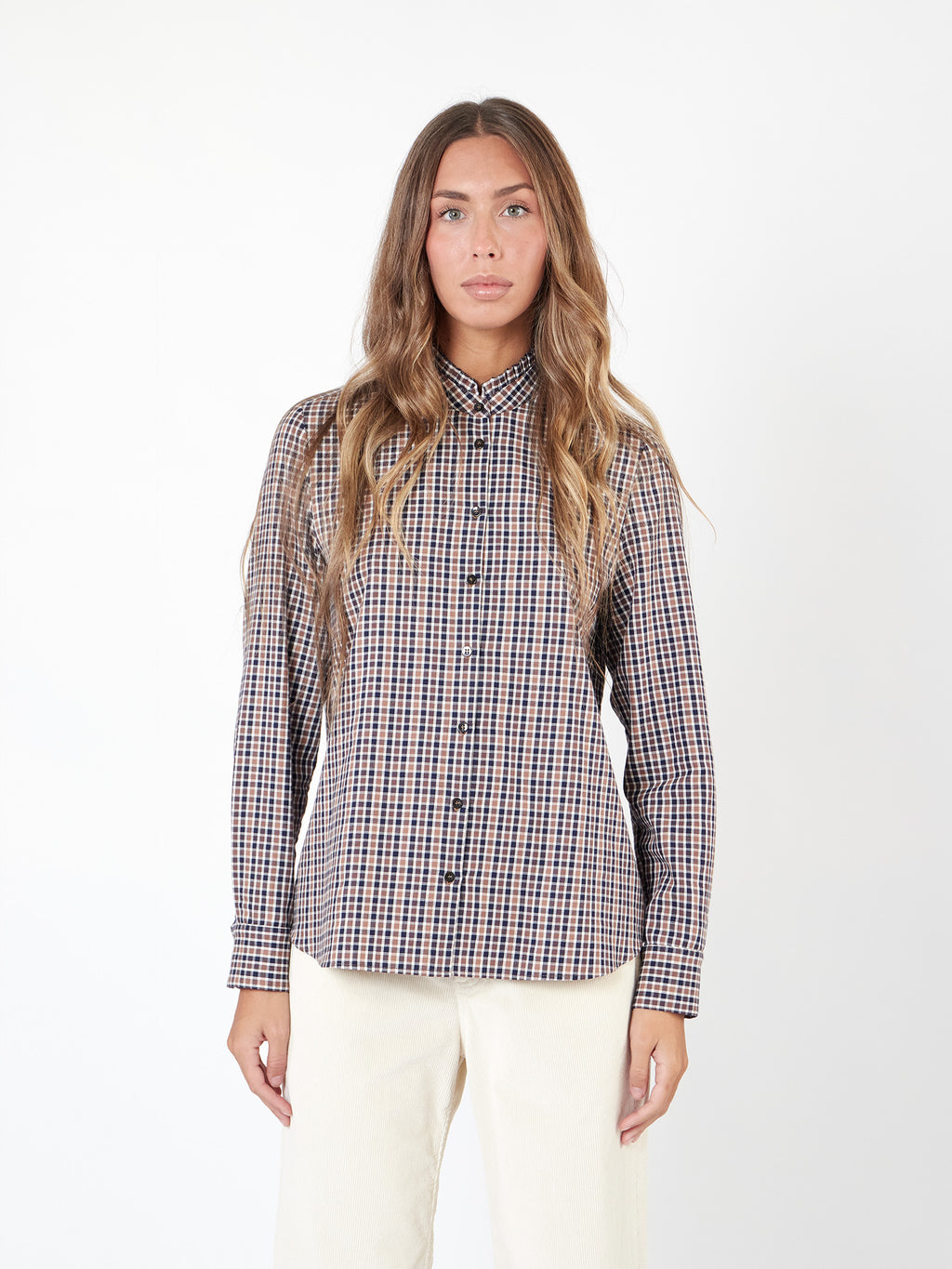 Ruffle-detail check shirt