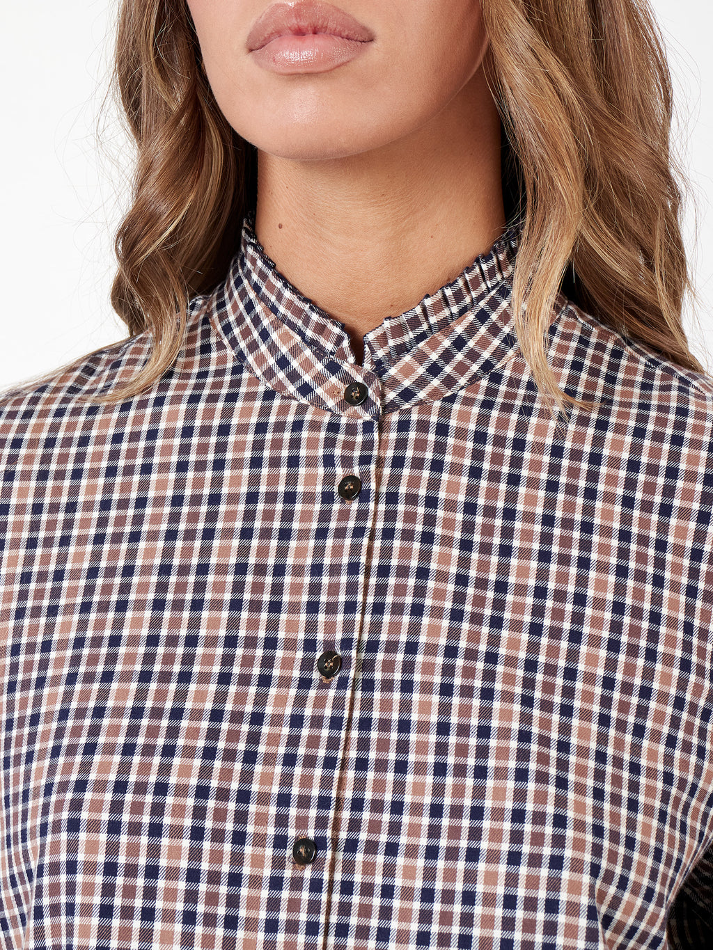 Ruffle-detail check shirt