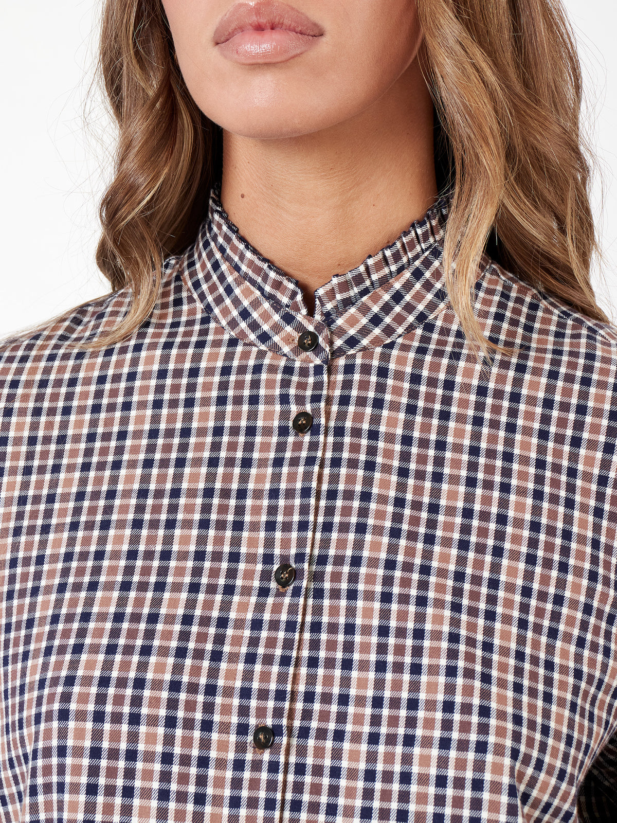 Ruffle-detail check shirt