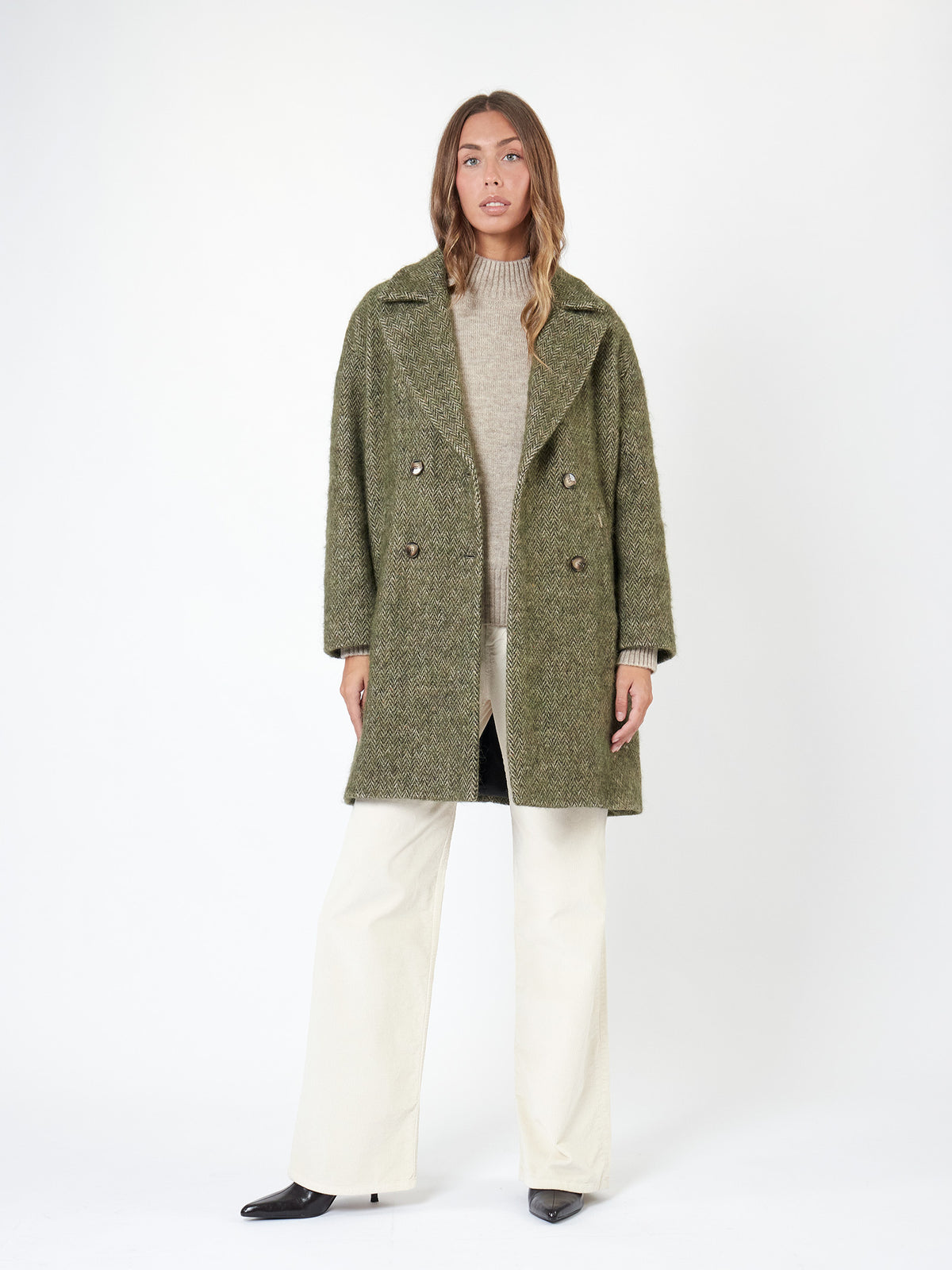 Double-breasted wool-blend coat